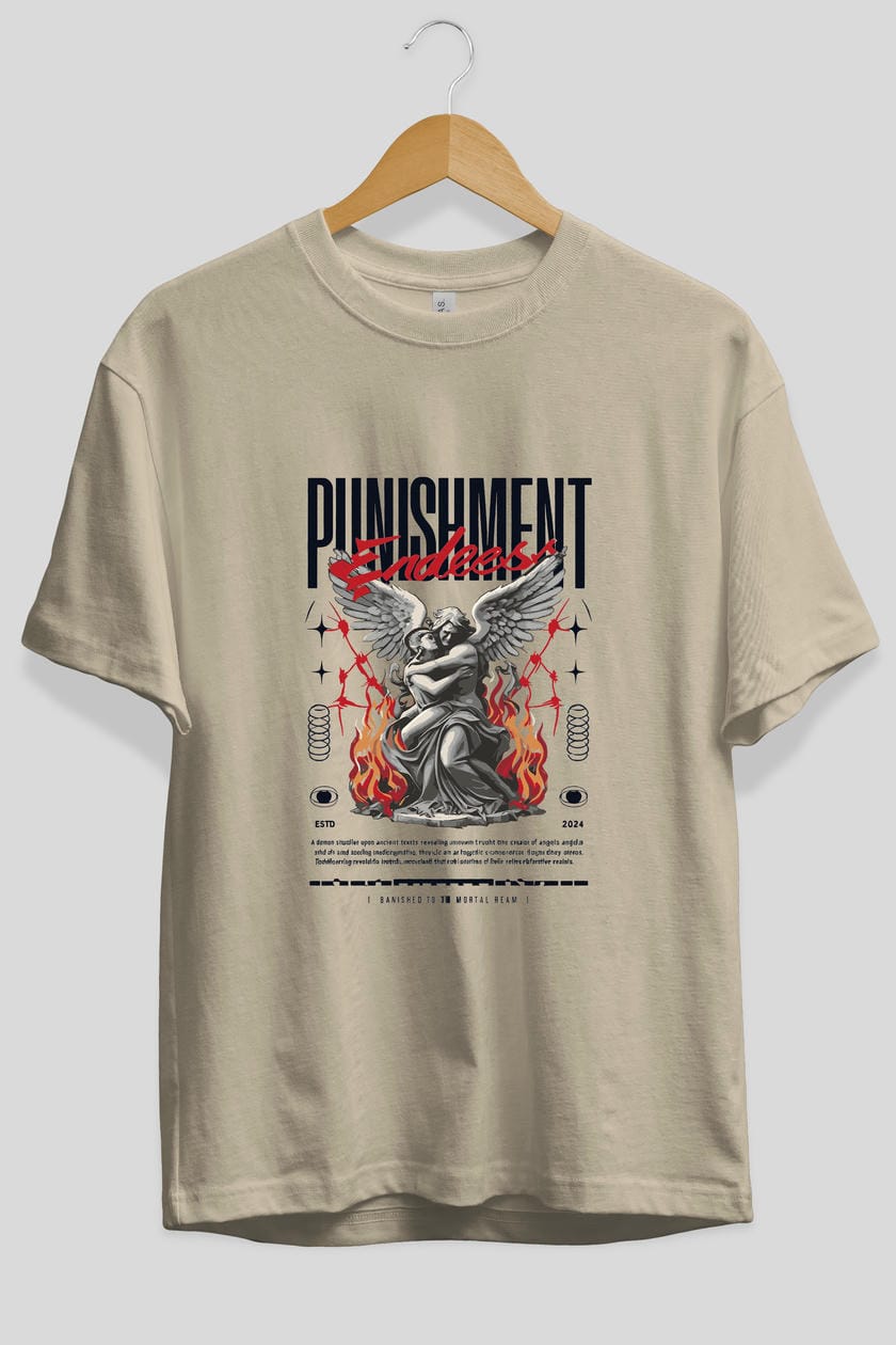 Punishment Endeess ön Baskılı Oversize t-shirt Erkek Kadın %100 Pamuk Bisiklet Yaka tişort