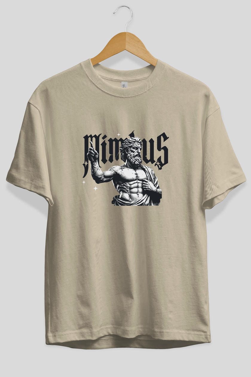 Mimbus Zeus ön Baskılı Oversize t-shirt Erkek Kadın %100 Pamuk Bisiklet Yaka tişort