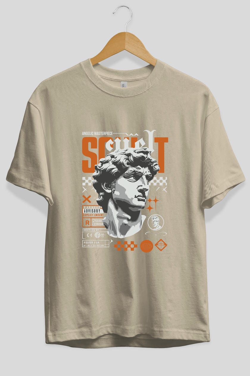 Scult ön Baskılı Oversize t-shirt Erkek Kadın %100 Pamuk Bisiklet Yaka tişort