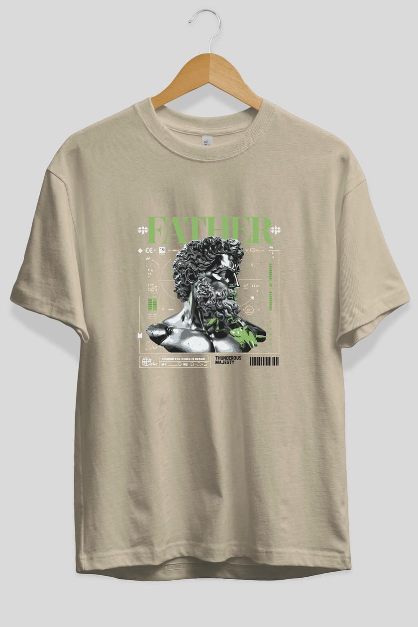 Father Zeus ön Baskılı Oversize t-shirt Erkek Kadın %100 Pamuk Bisiklet Yaka tişort