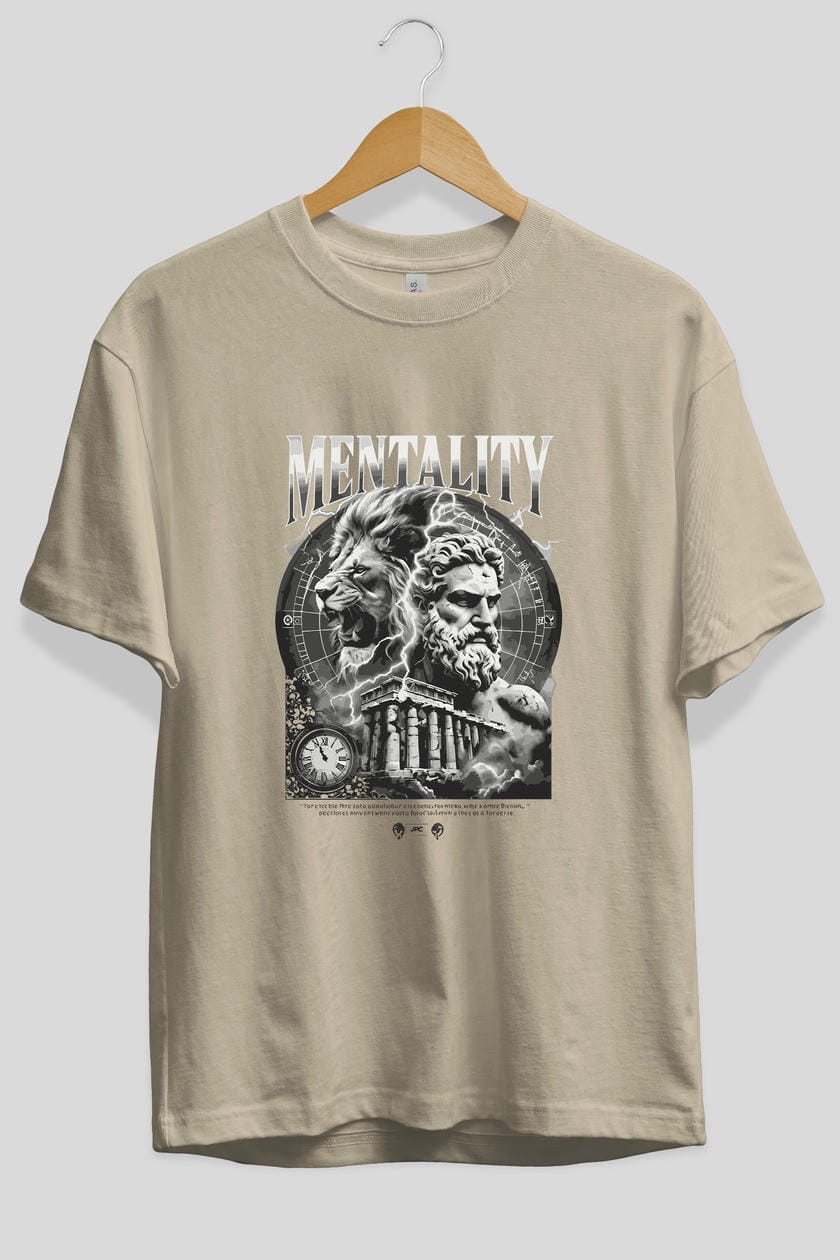 Mentality Zeus ön Baskılı Oversize t-shirt Erkek Kadın %100 Pamuk Bisiklet Yaka tişort