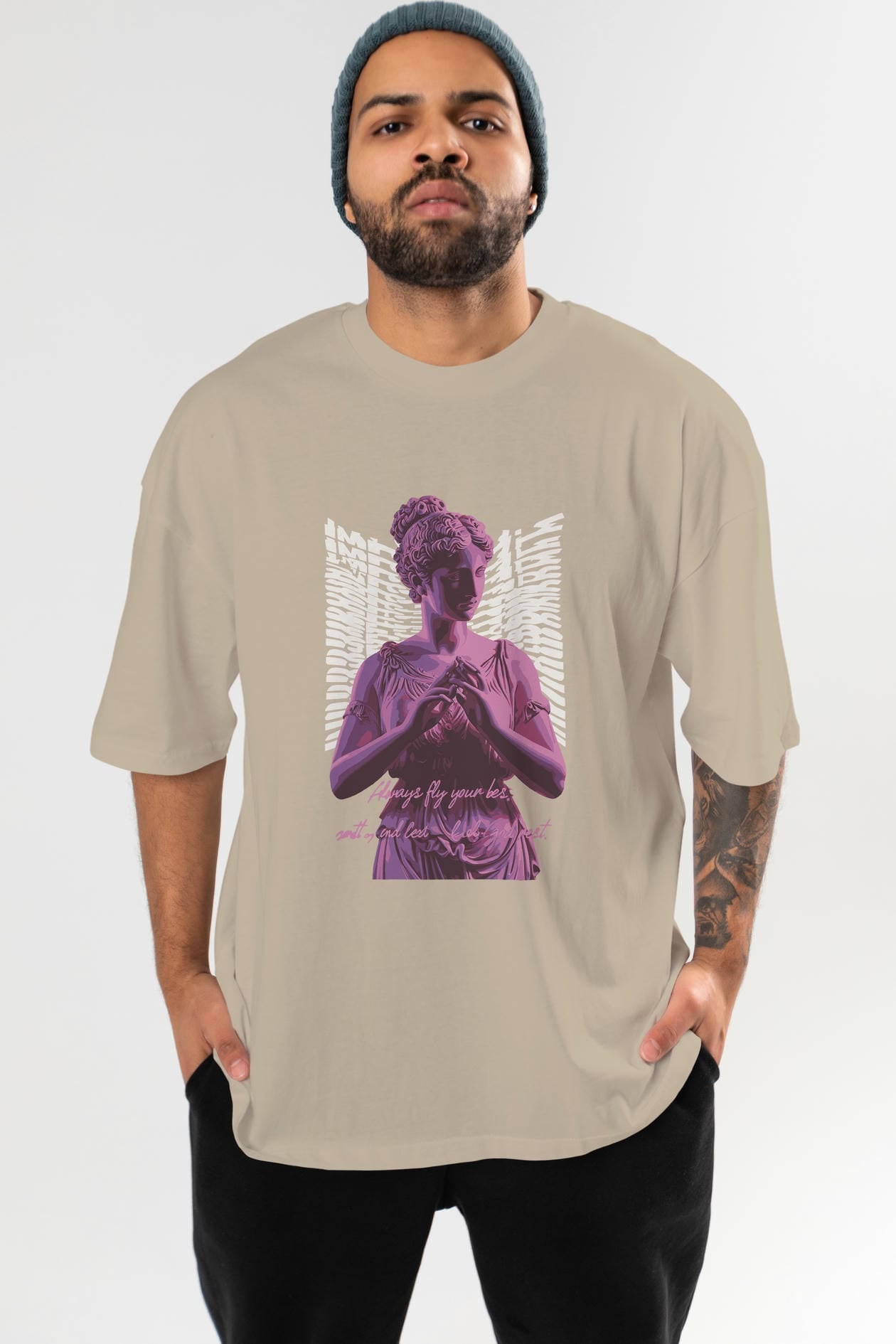 Always Fly ön Baskılı Oversize t-shirt Erkek Kadın %100 Pamuk Bisiklet Yaka tişort