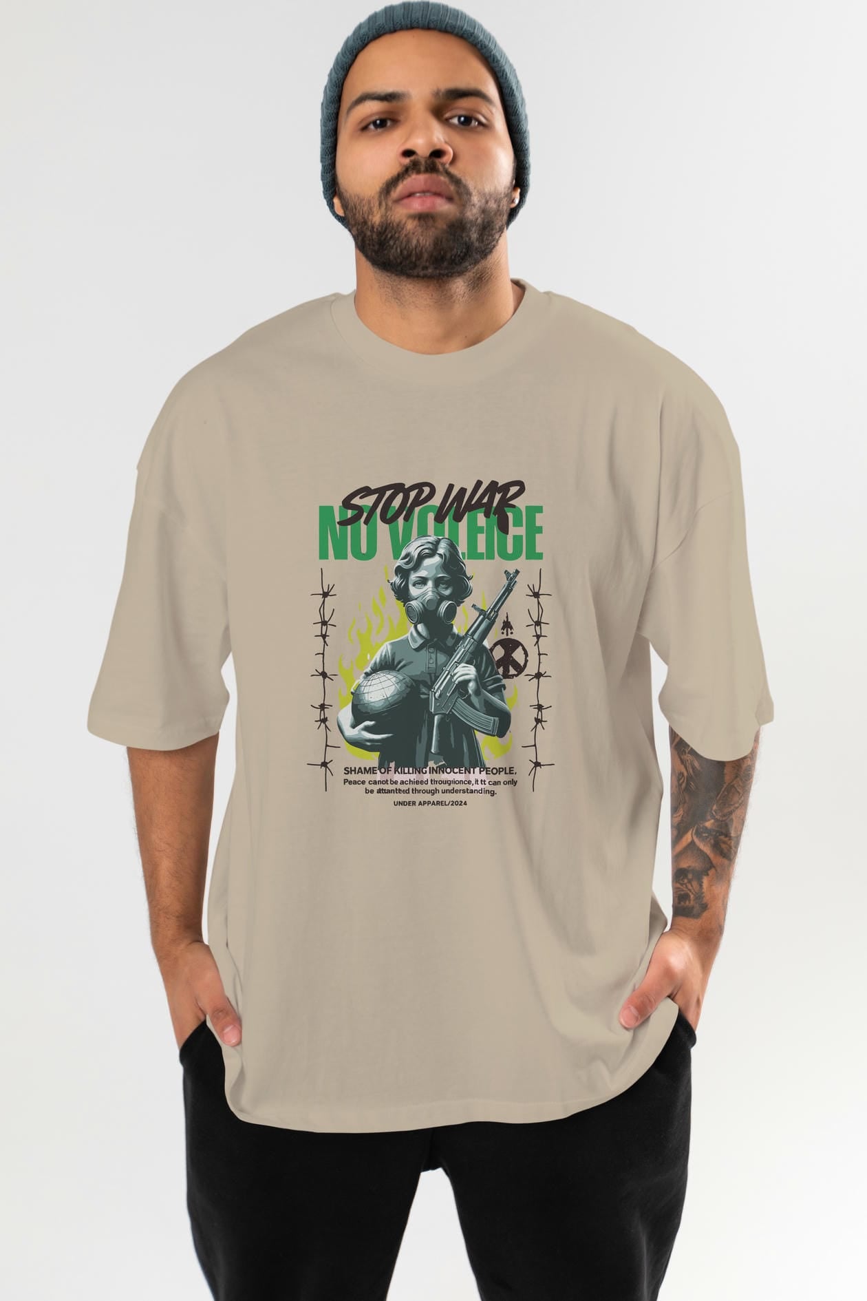 Stop War ön Baskılı Oversize t-shirt Erkek Kadın %100 Pamuk Bisiklet Yaka tişort