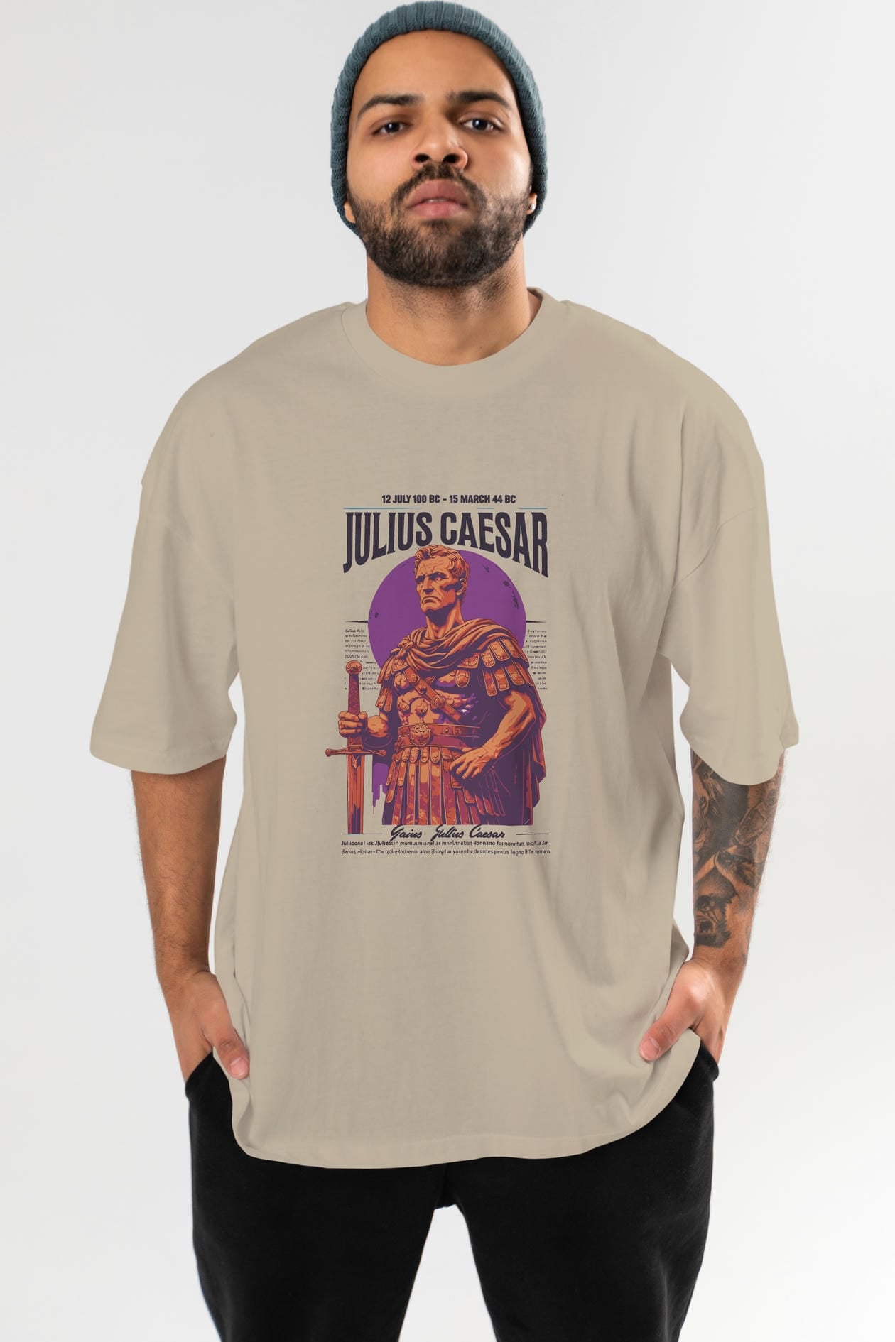 Julius Caesar ön Baskılı Oversize t-shirt Erkek Kadın %100 Pamuk Bisiklet Yaka tişort