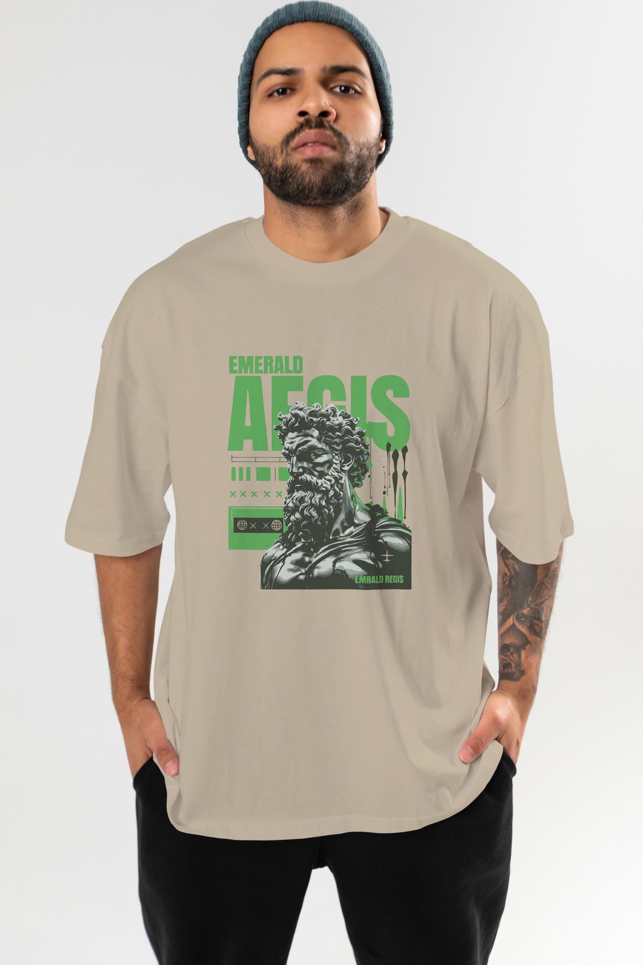 Emrald Regis ön Baskılı Oversize t-shirt Erkek Kadın %100 Pamuk Bisiklet Yaka tişort