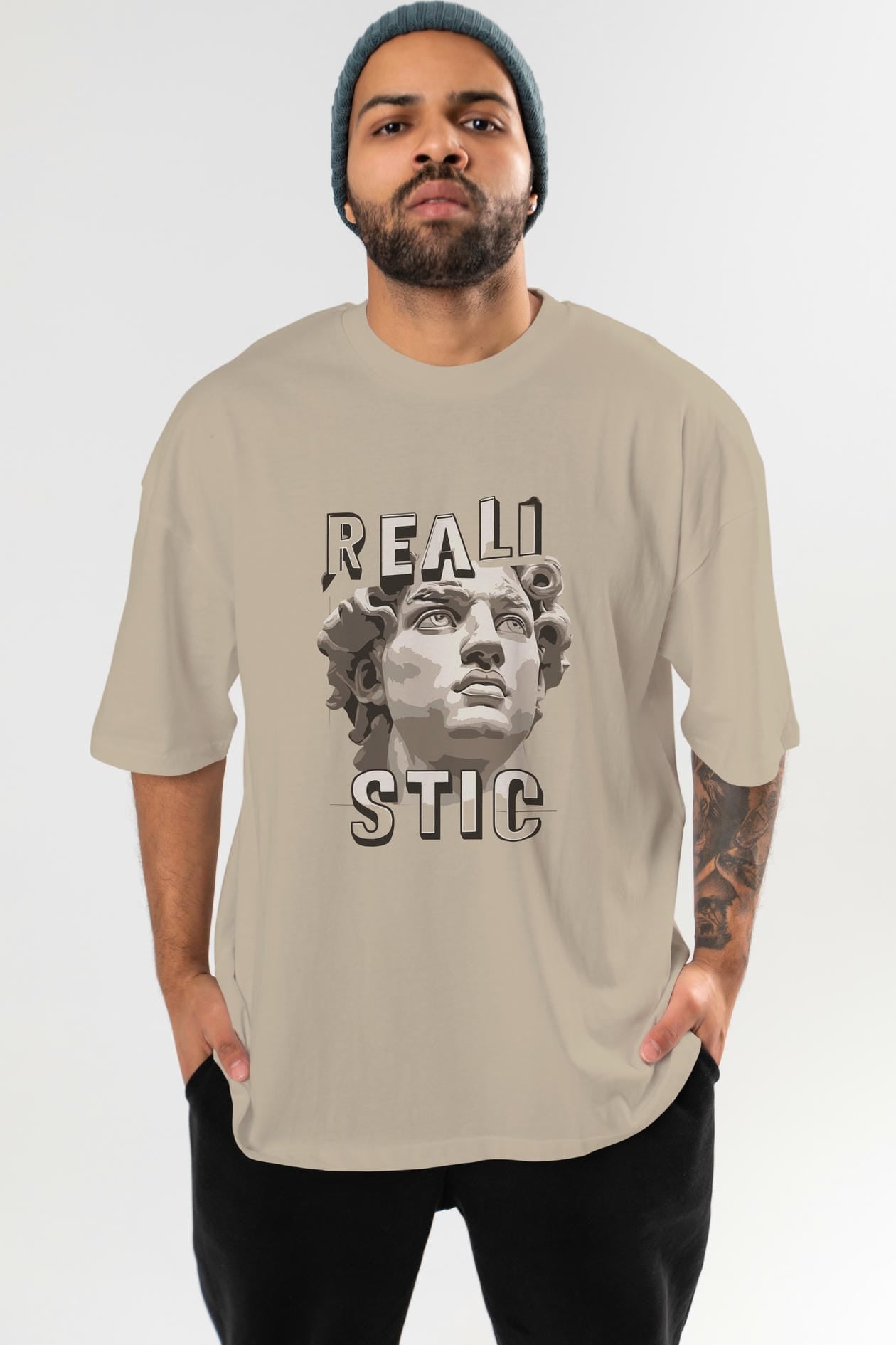 Realistic ön Baskılı Oversize t-shirt Erkek Kadın %100 Pamuk Bisiklet Yaka tişort