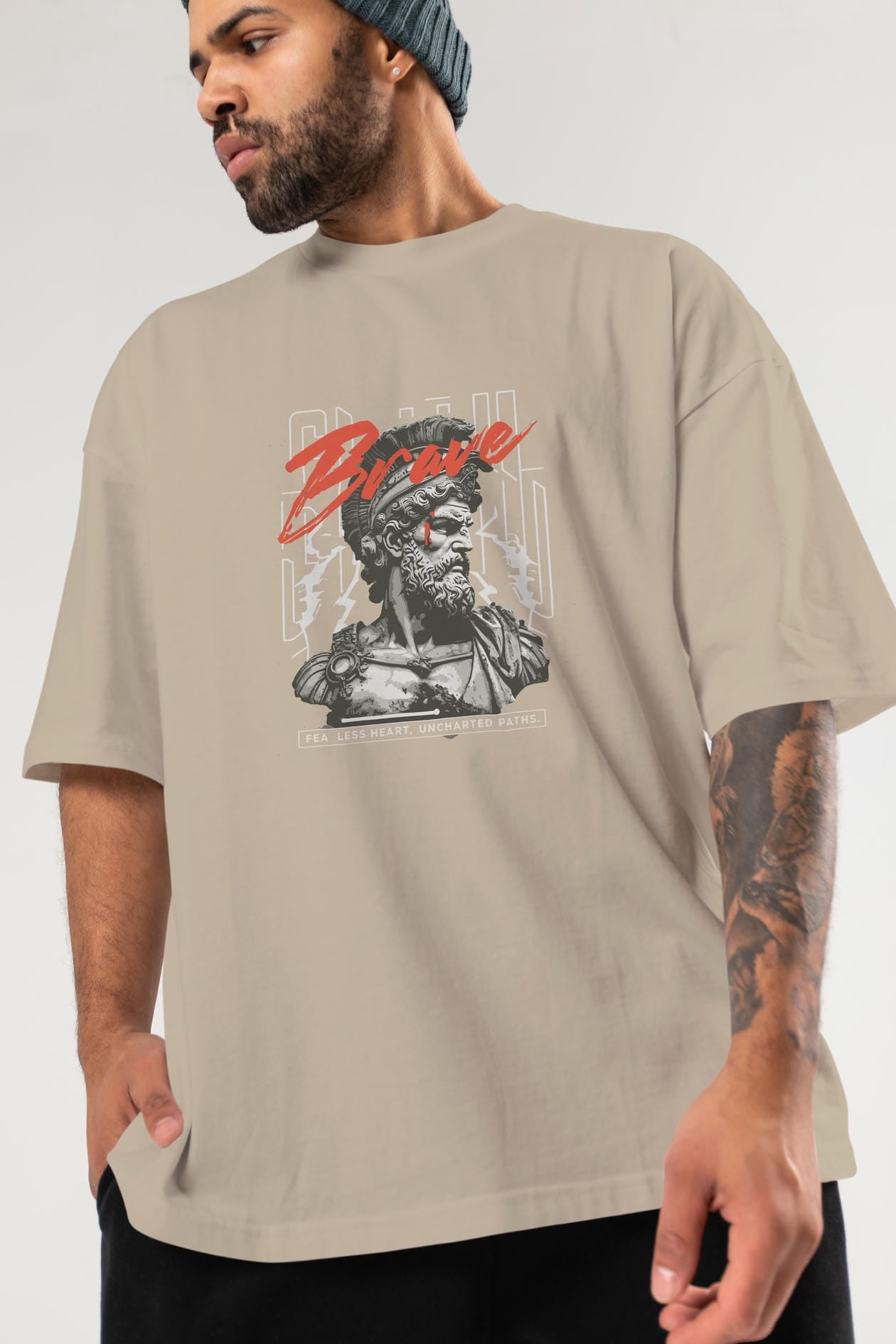 Brave ön Baskılı Oversize t-shirt Erkek Kadın %100 Pamuk Bisiklet Yaka tişort