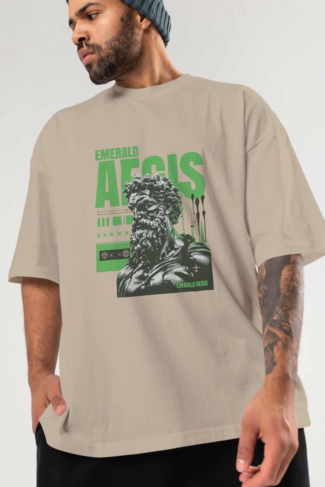 Emrald Regis ön Baskılı Oversize t-shirt Erkek Kadın %100 Pamuk Bisiklet Yaka tişort