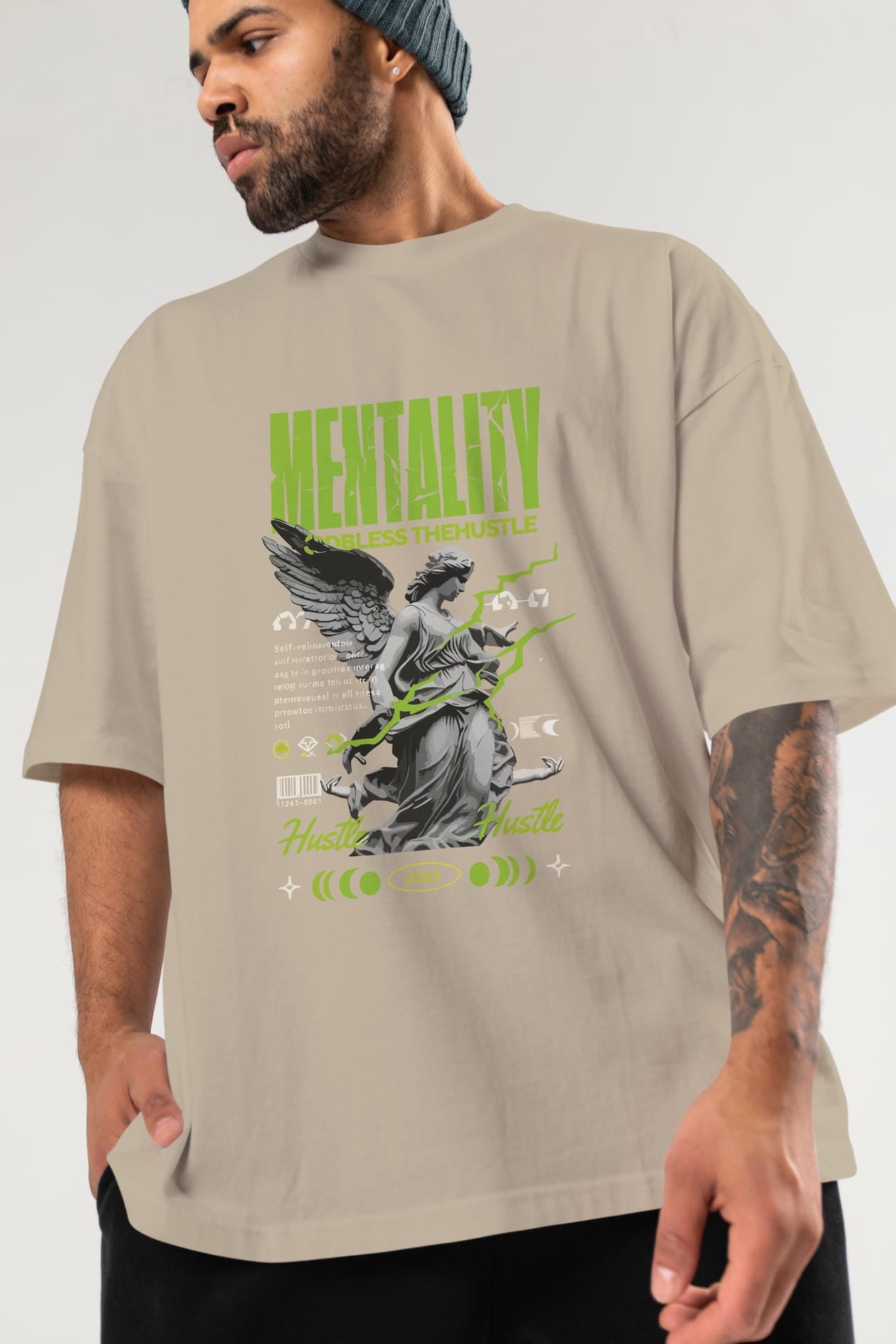 Mentality ön Baskılı Oversize t-shirt Erkek Kadın %100 Pamuk Bisiklet Yaka tişort