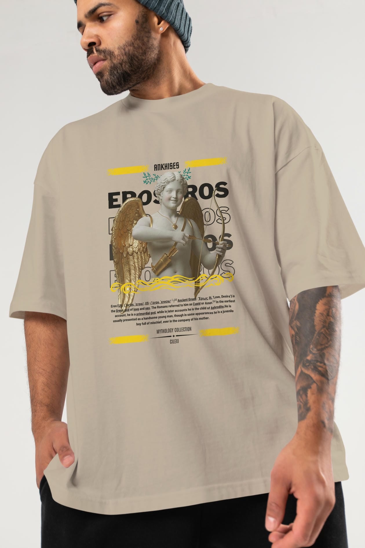 Eros ön Baskılı Oversize t-shirt Erkek Kadın %100 Pamuk Bisiklet Yaka tişort