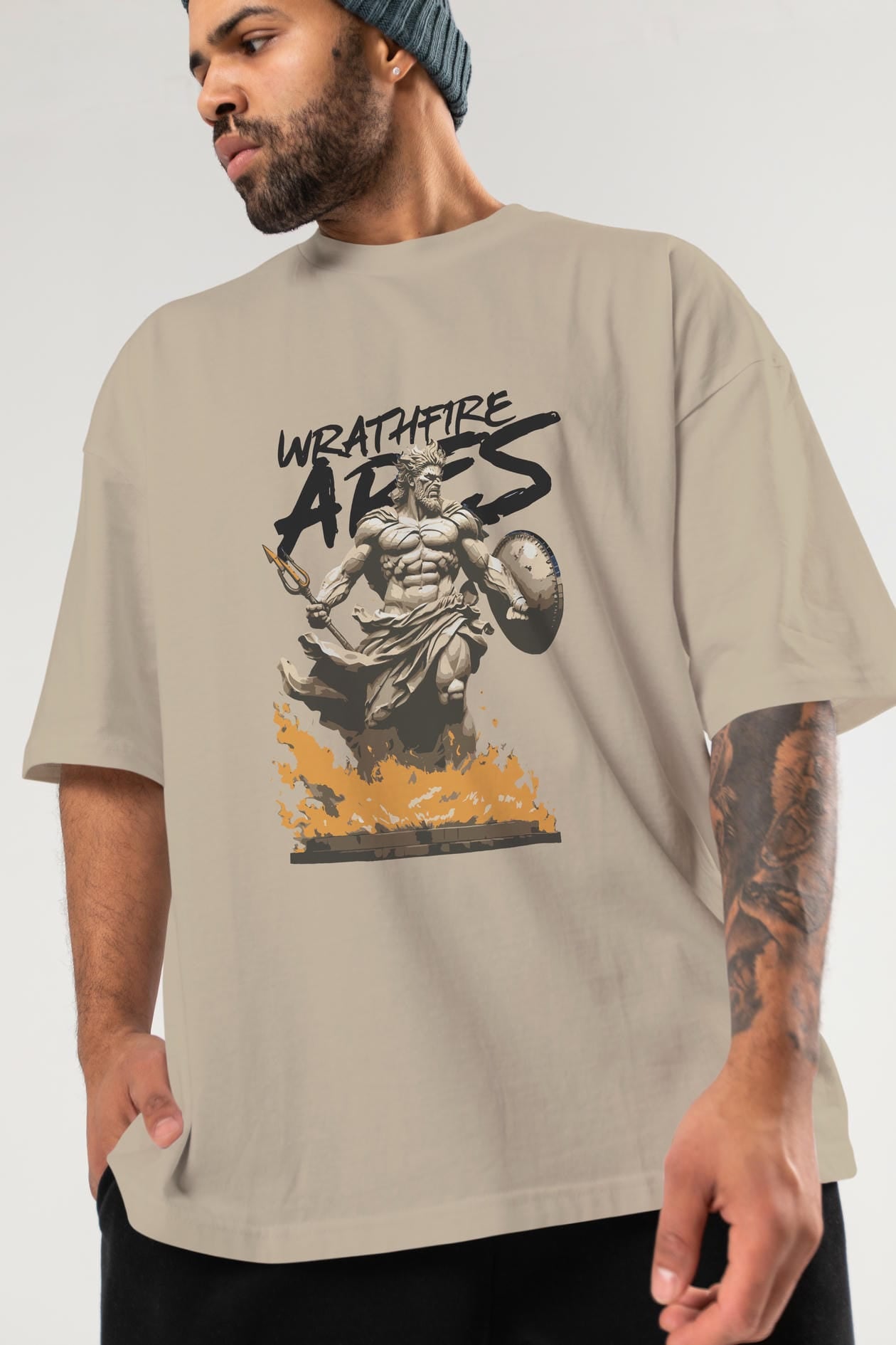 WrathFire Ares ön Baskılı Oversize t-shirt Erkek Kadın %100 Pamuk Bisiklet Yaka tişort
