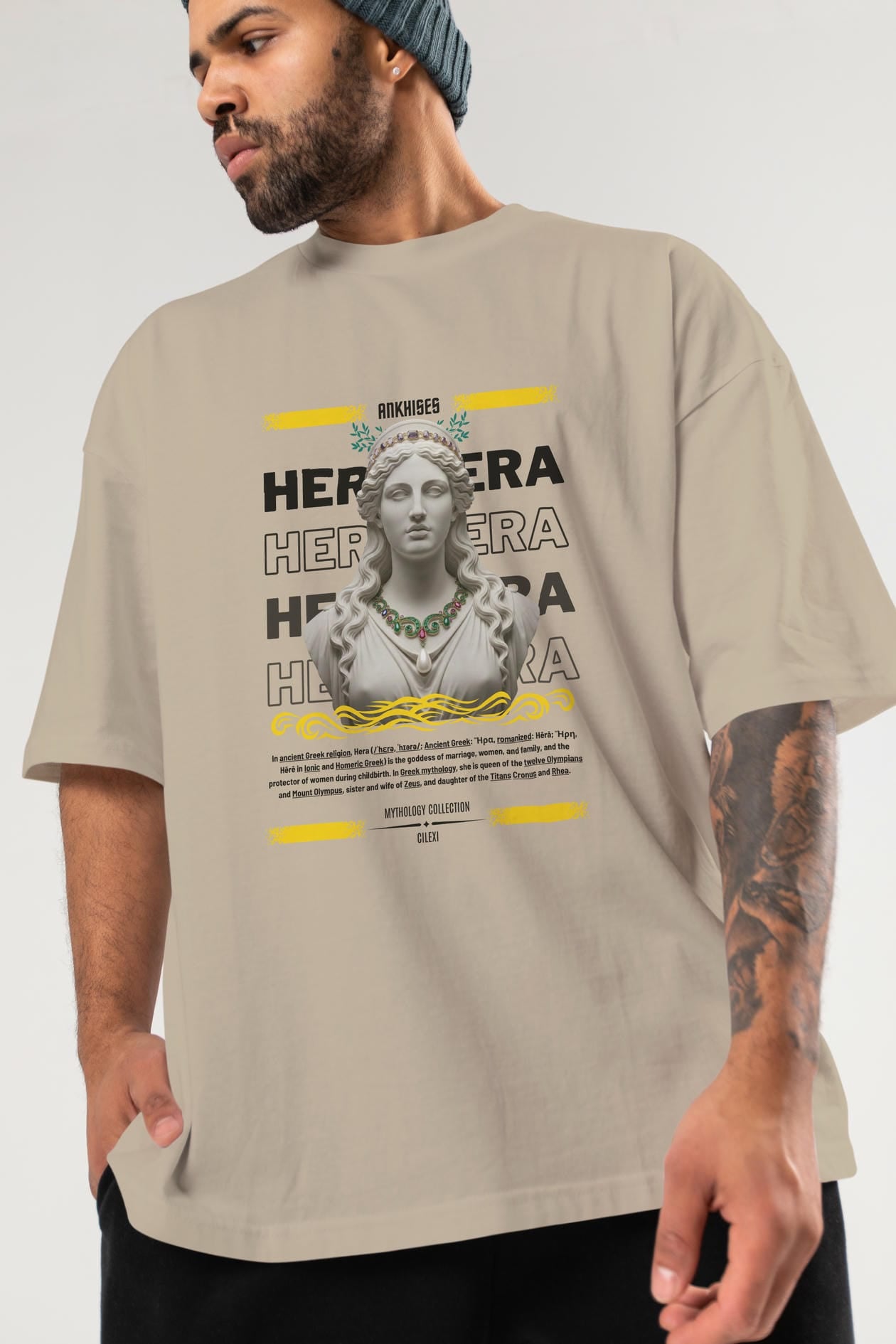 Hera 1 ön Baskılı Oversize t-shirt Erkek Kadın %100 Pamuk Bisiklet Yaka tişort