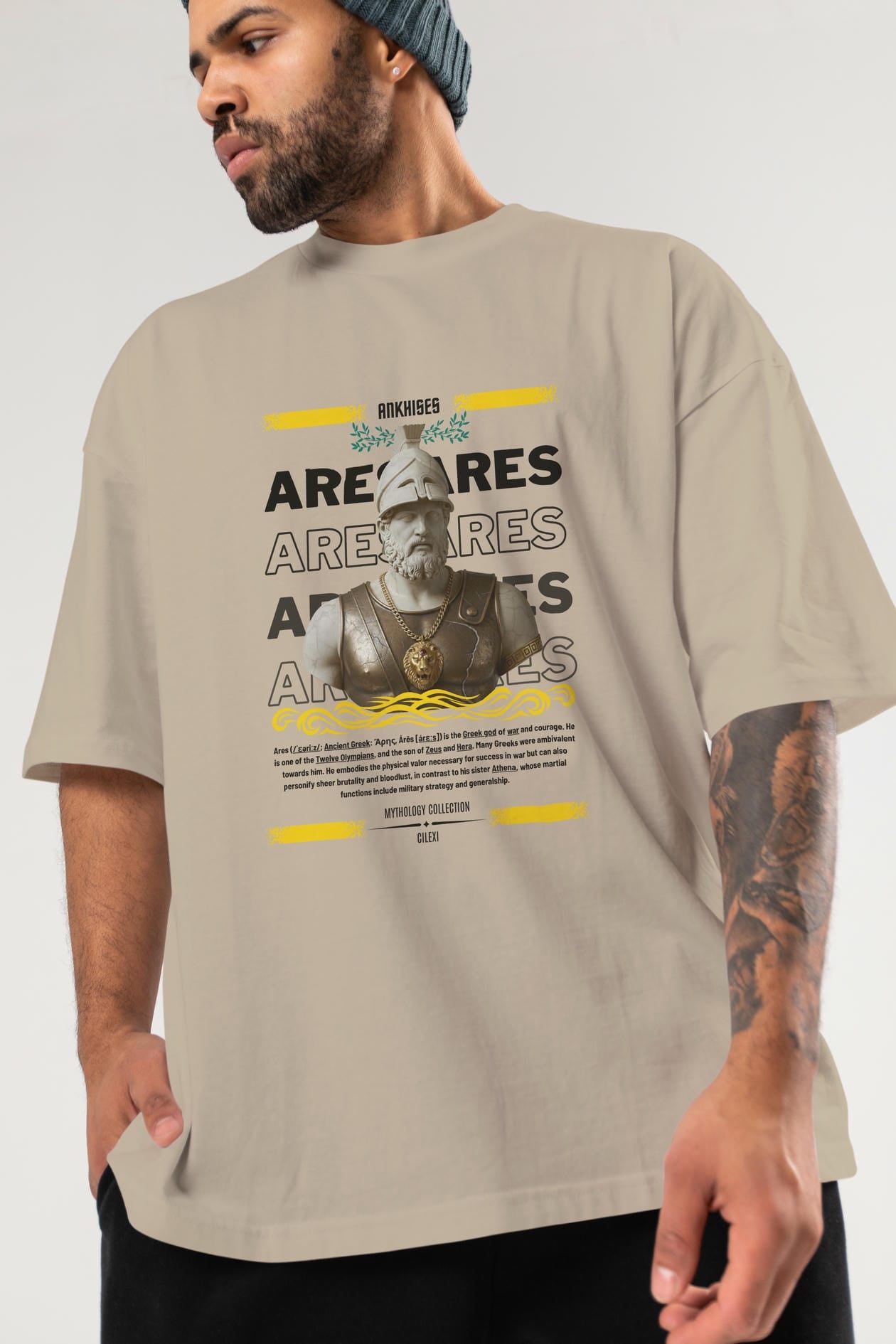 Ares 2 ön Baskılı Oversize t-shirt Erkek Kadın %100 Pamuk Bisiklet Yaka tişort