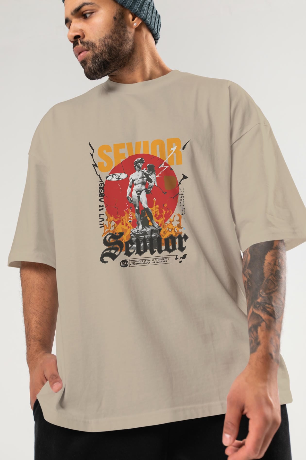 Sevior ön Baskılı Oversize t-shirt Erkek Kadın %100 Pamuk Bisiklet Yaka tişort