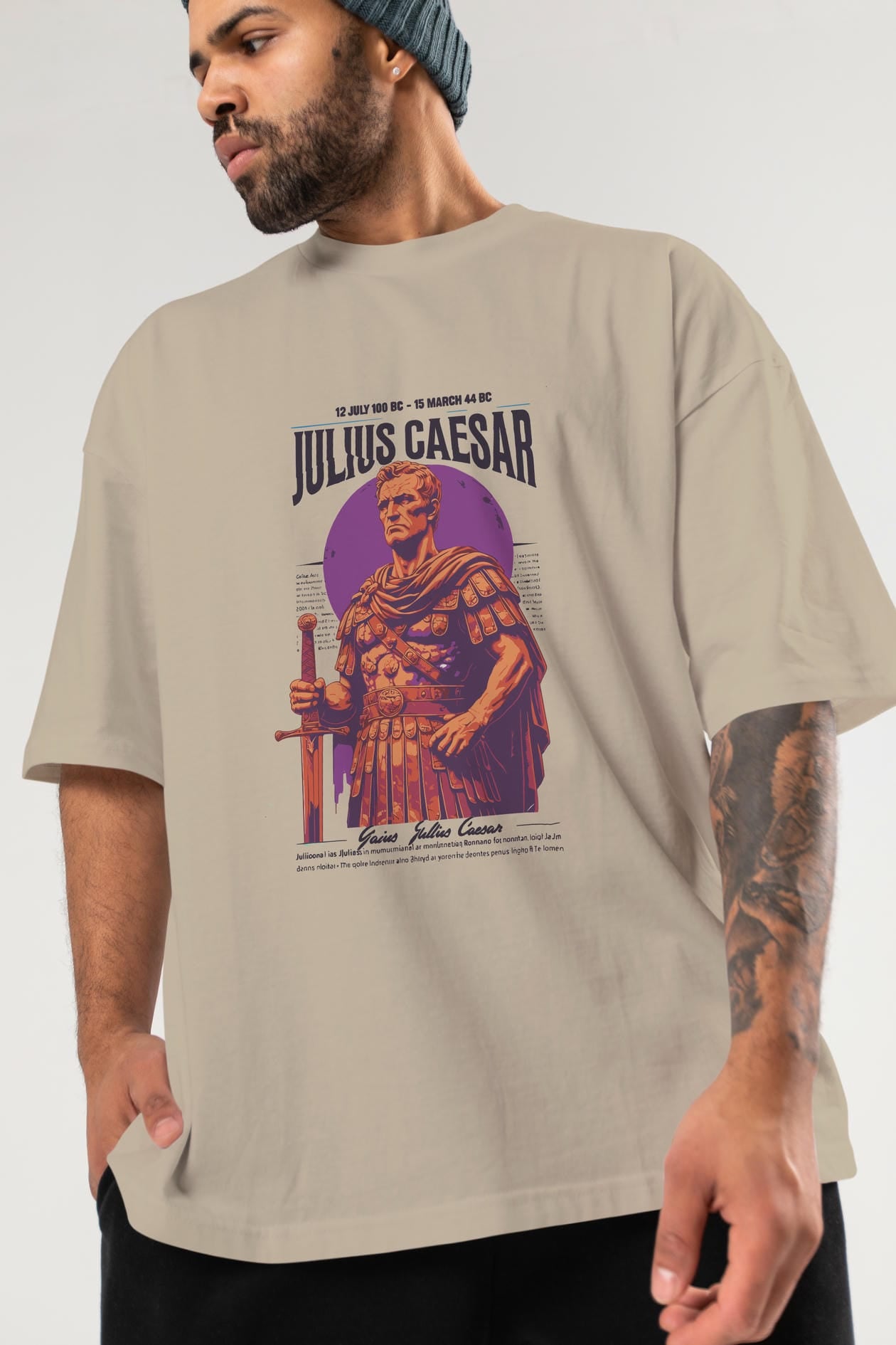Julius Caesar ön Baskılı Oversize t-shirt Erkek Kadın %100 Pamuk Bisiklet Yaka tişort