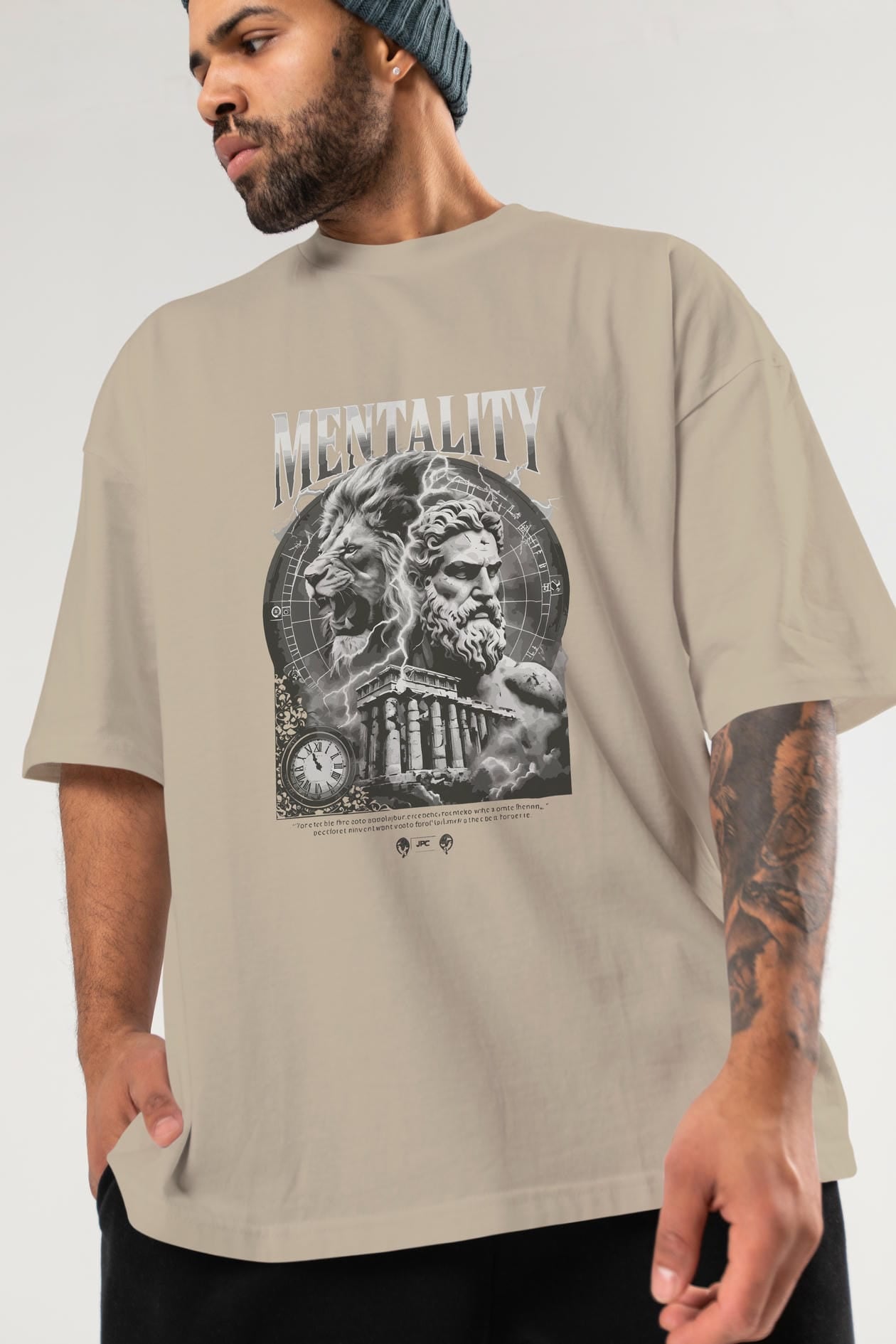 Mentality Zeus ön Baskılı Oversize t-shirt Erkek Kadın %100 Pamuk Bisiklet Yaka tişort