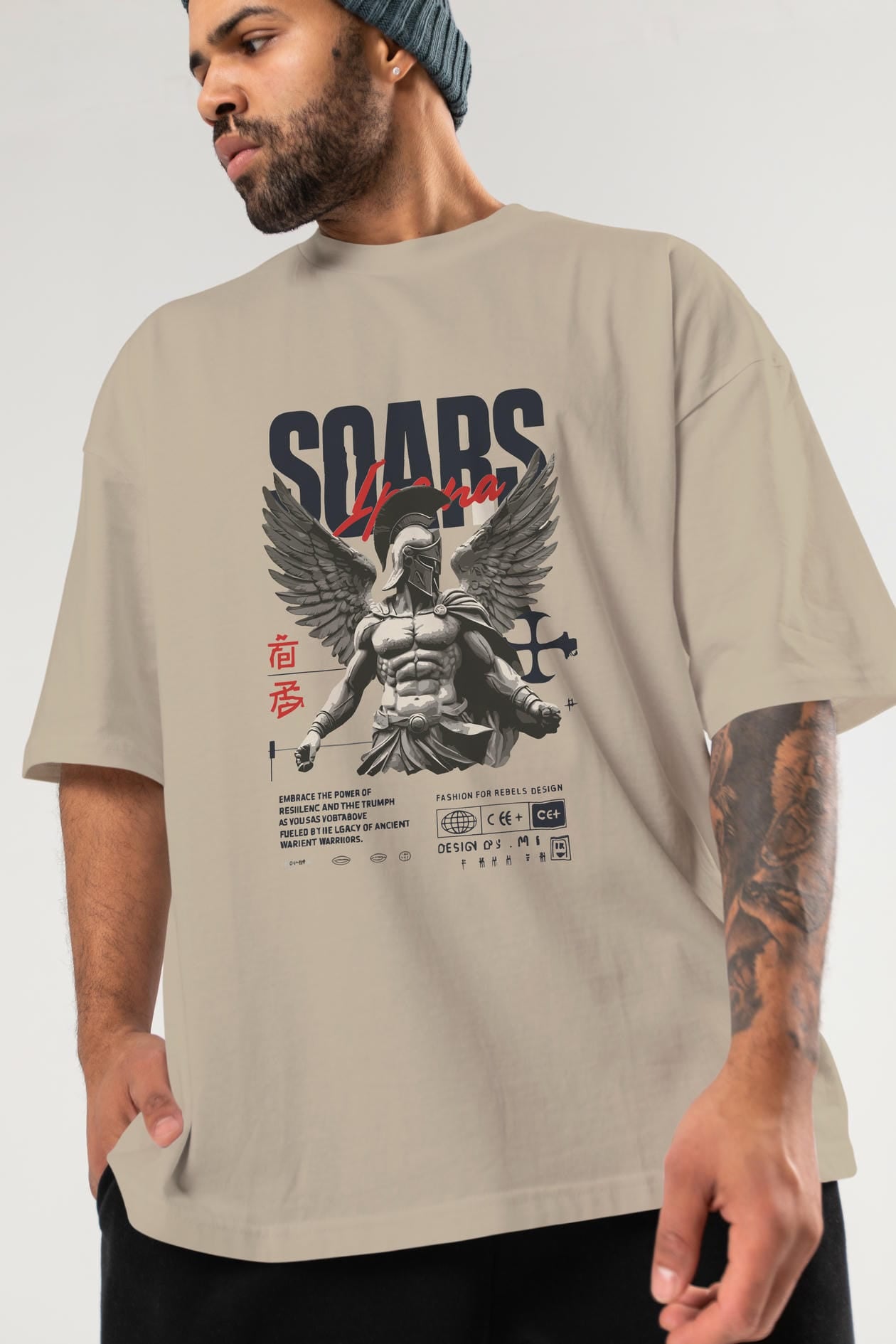 Soars ön Baskılı Oversize t-shirt Erkek Kadın %100 Pamuk Bisiklet Yaka tişort