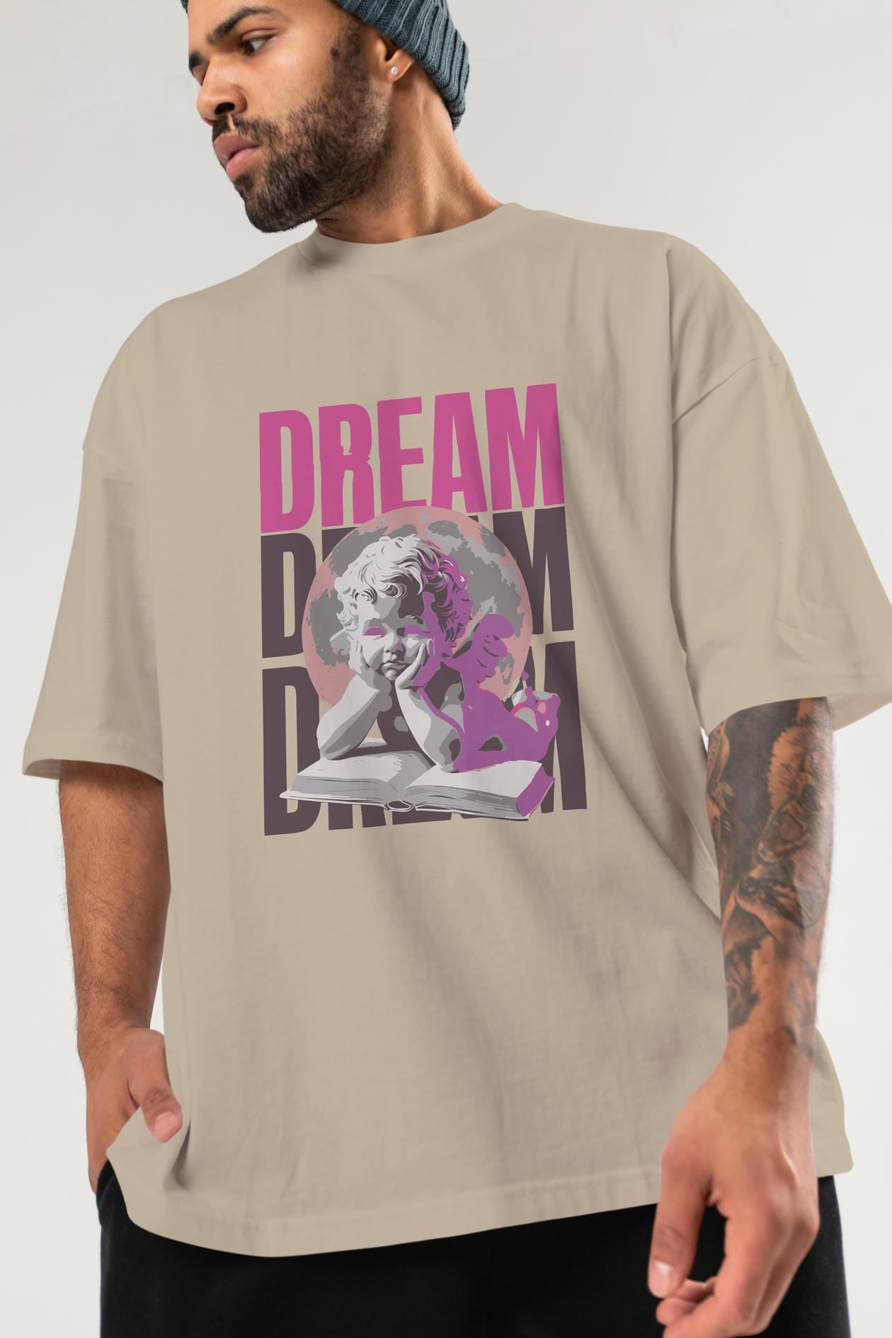Dream Angel ön Baskılı Oversize t-shirt Erkek Kadın %100 Pamuk Bisiklet Yaka tişort