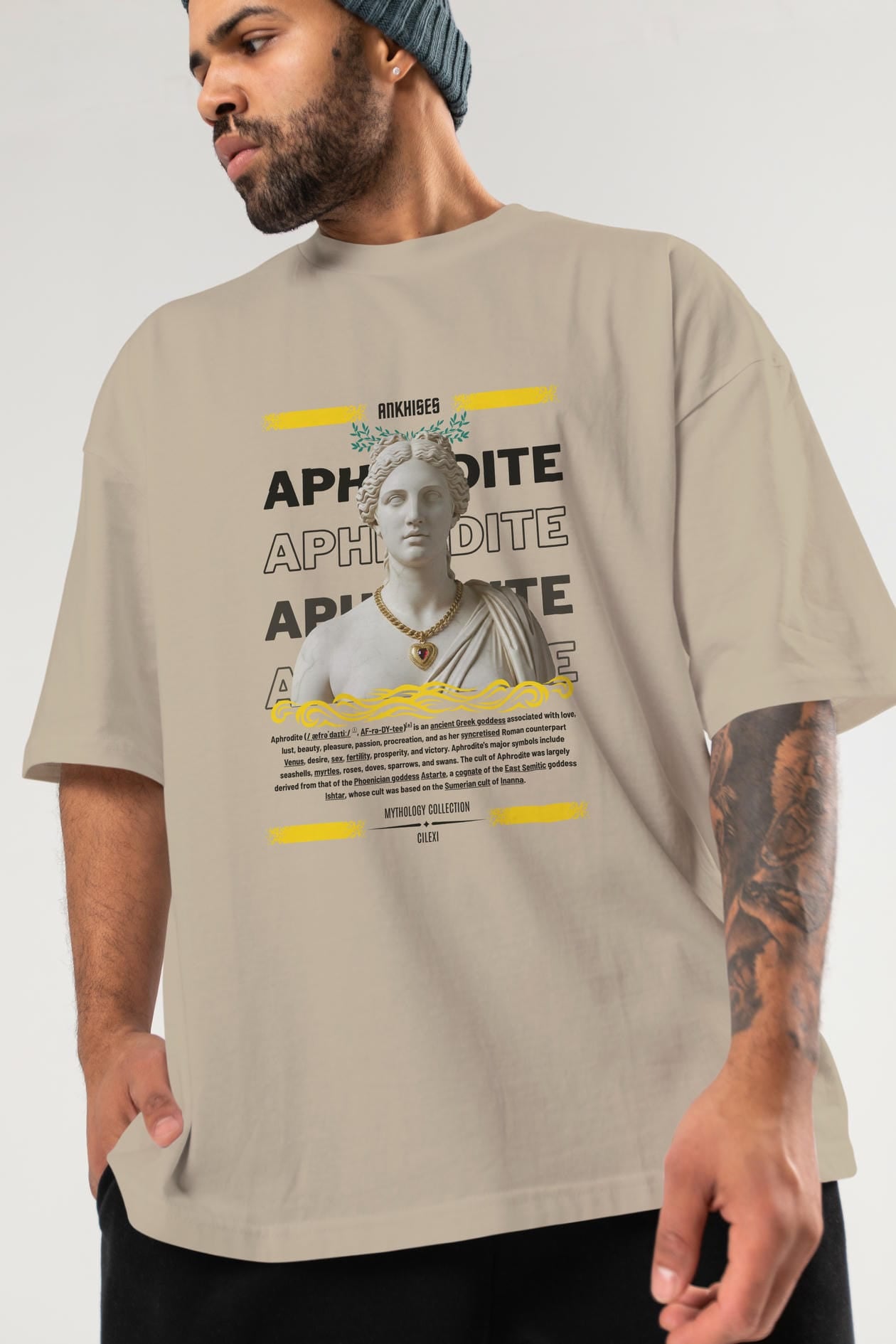 Aphrodite 1 ön Baskılı Oversize t-shirt Erkek Kadın %100 Pamuk Bisiklet Yaka tişort