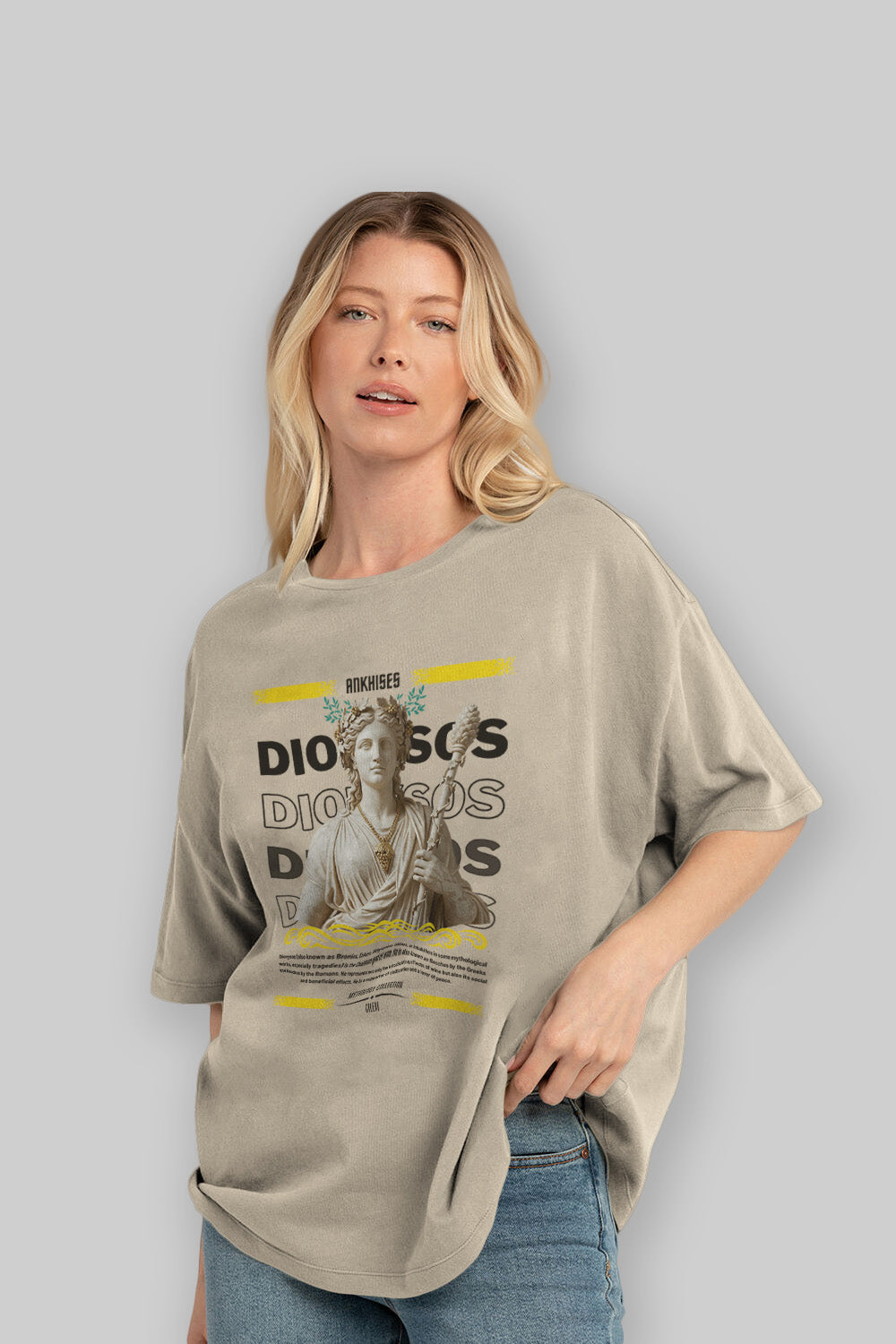 Dionysos 1 ön Baskılı Oversize t-shirt Erkek Kadın %100 Pamuk Bisiklet Yaka tişort