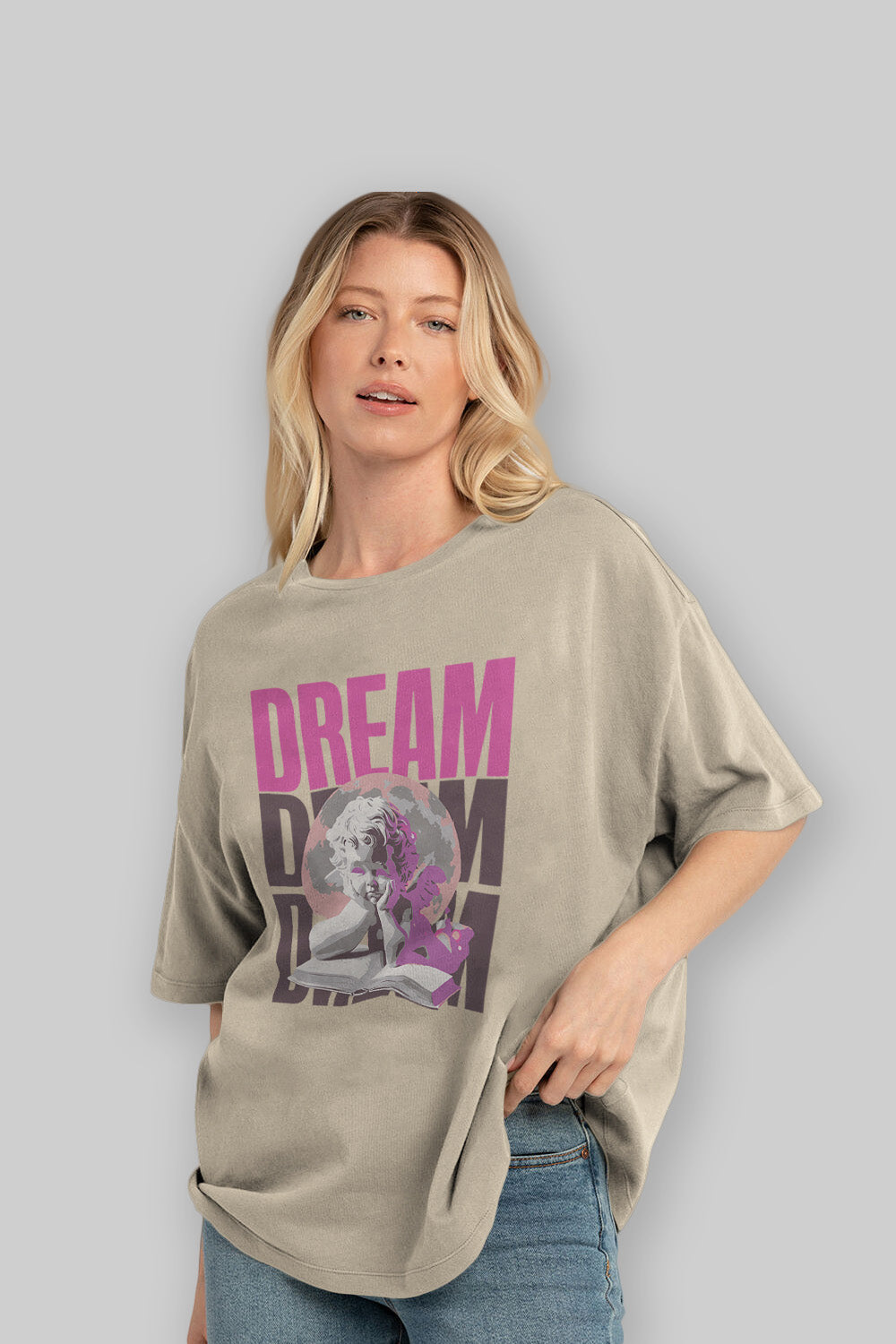 Dream Angel ön Baskılı Oversize t-shirt Erkek Kadın %100 Pamuk Bisiklet Yaka tişort