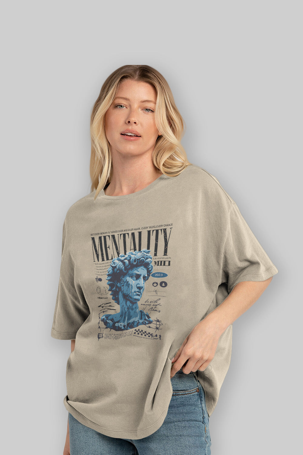 Mentality 2 ön Baskılı Oversize t-shirt Erkek Kadın %100 Pamuk Bisiklet Yaka tişort