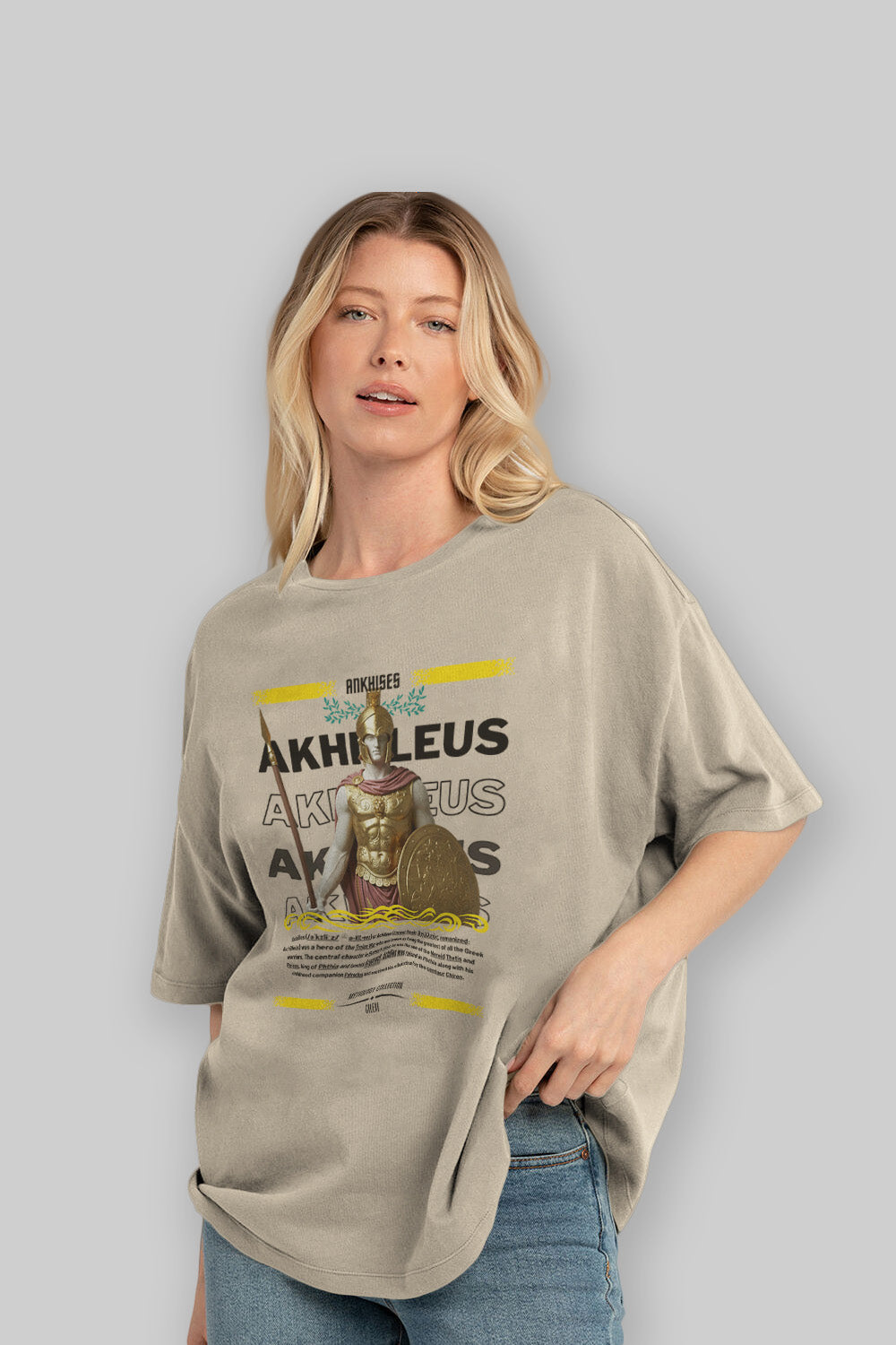 Akhilleus 1 ön Baskılı Oversize t-shirt Erkek Kadın %100 Pamuk Bisiklet Yaka tişort