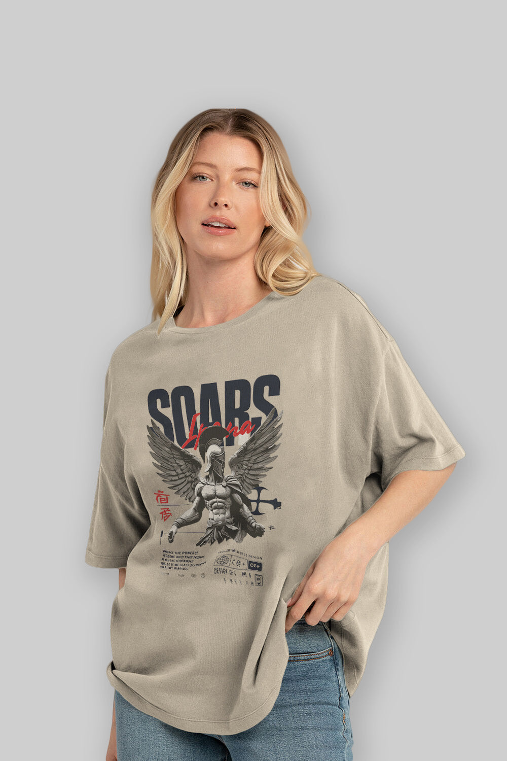 Soars ön Baskılı Oversize t-shirt Erkek Kadın %100 Pamuk Bisiklet Yaka tişort