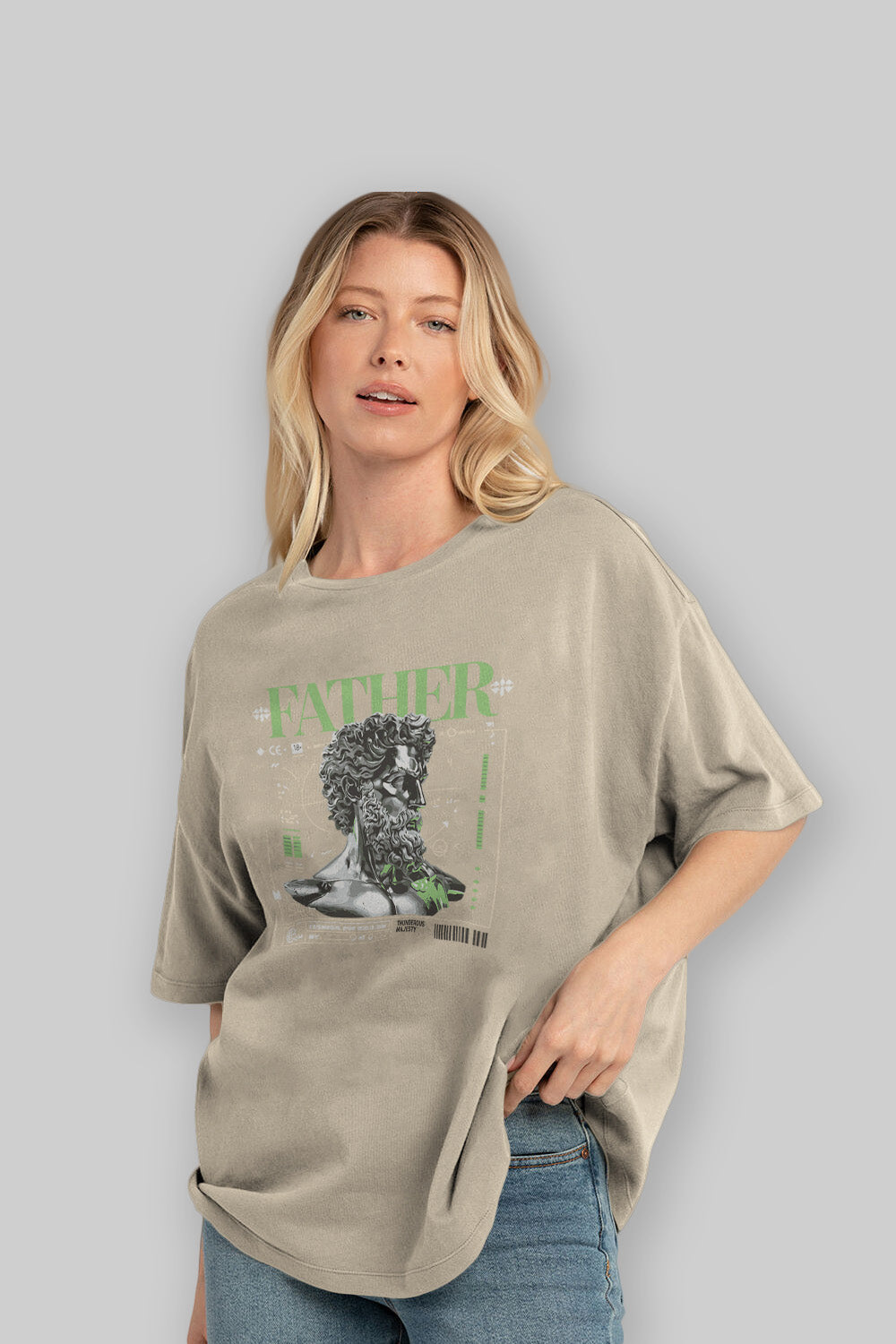 Father Zeus ön Baskılı Oversize t-shirt Erkek Kadın %100 Pamuk Bisiklet Yaka tişort