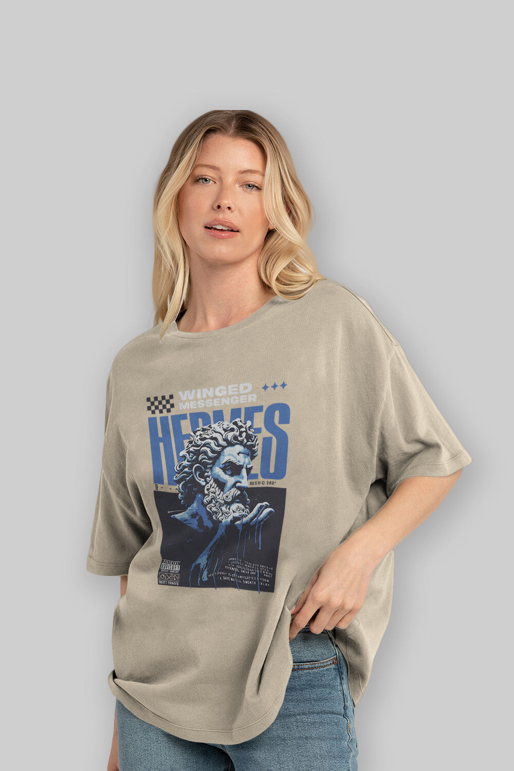 Hermes 2 ön Baskılı Oversize t-shirt Erkek Kadın %100 Pamuk Bisiklet Yaka tişort