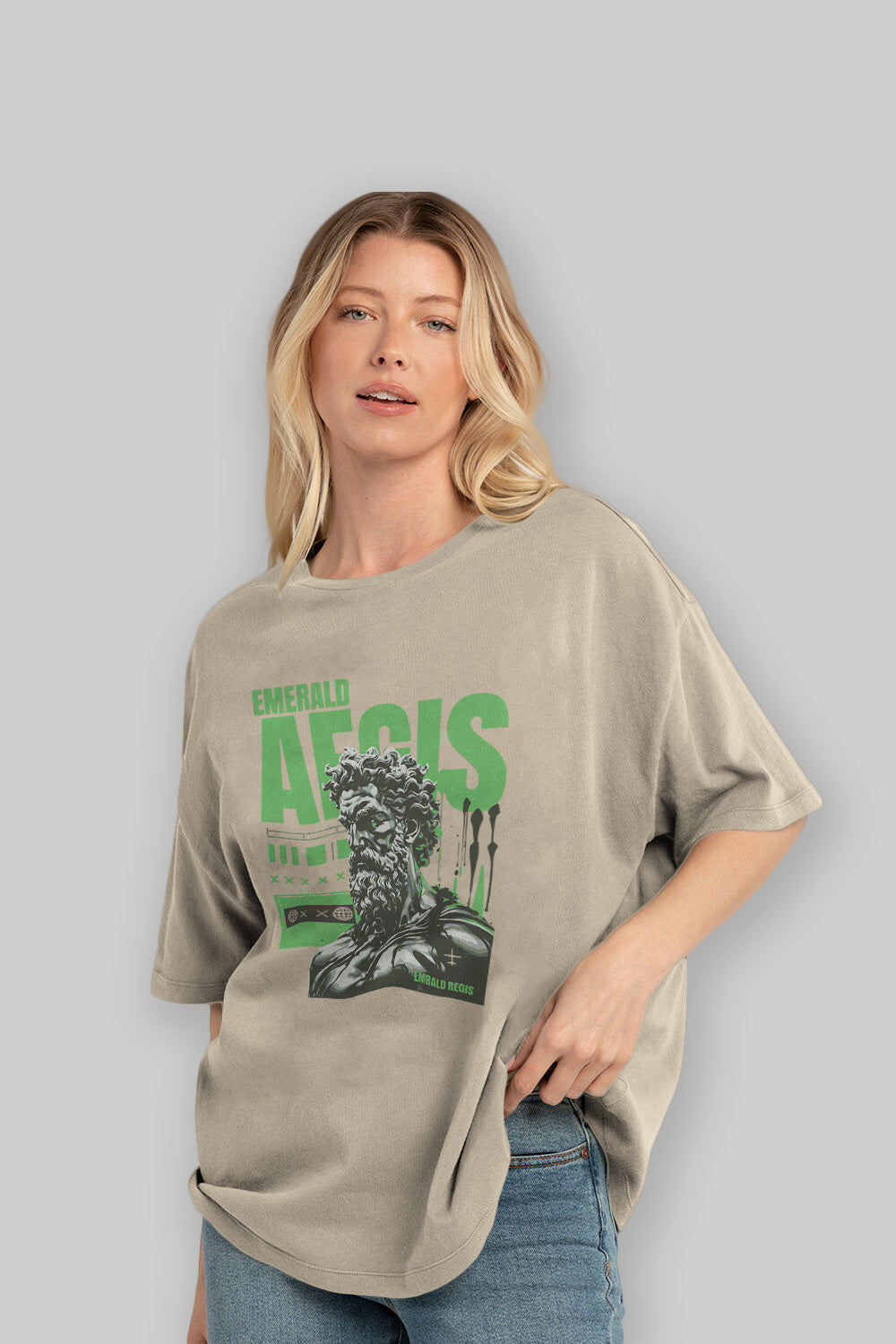 Emrald Regis ön Baskılı Oversize t-shirt Erkek Kadın %100 Pamuk Bisiklet Yaka tişort