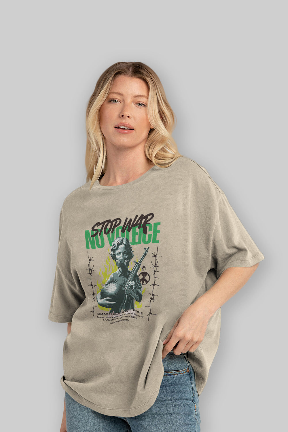 Stop War ön Baskılı Oversize t-shirt Erkek Kadın %100 Pamuk Bisiklet Yaka tişort