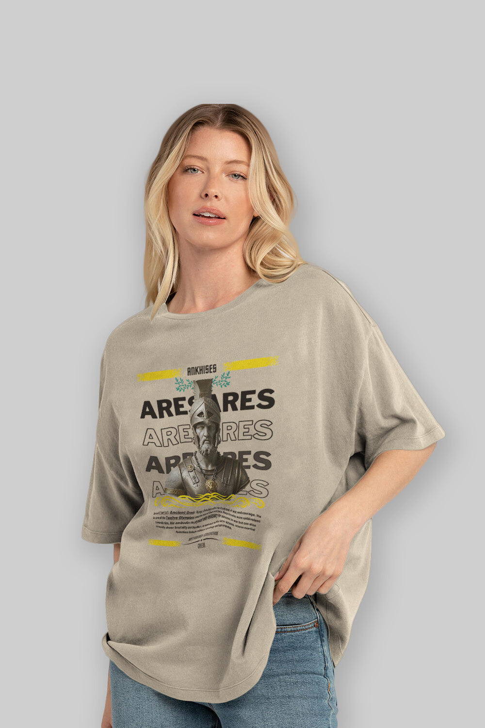 Ares 1 ön Baskılı Oversize t-shirt Erkek Kadın %100 Pamuk Bisiklet Yaka tişort