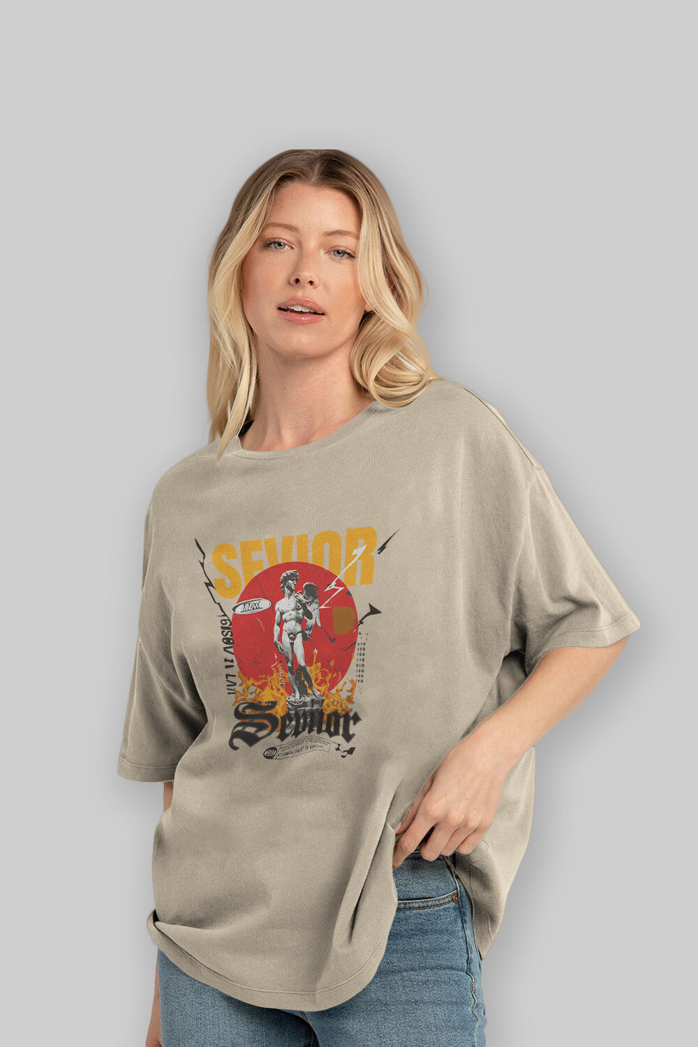 Sevior ön Baskılı Oversize t-shirt Erkek Kadın %100 Pamuk Bisiklet Yaka tişort