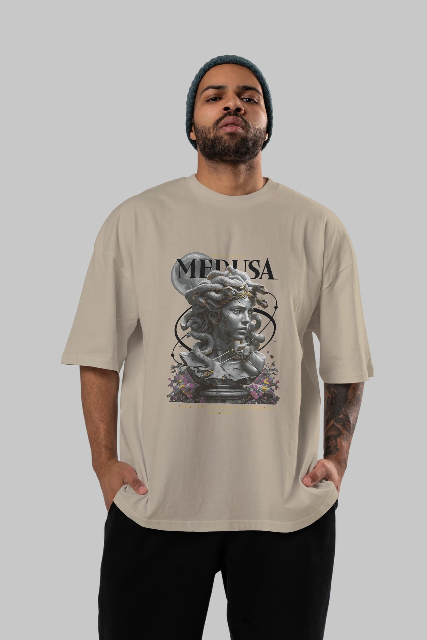 Medusa ön Baskılı Oversize t-shirt Erkek Kadın %100 Pamuk Bisiklet Yaka tişort