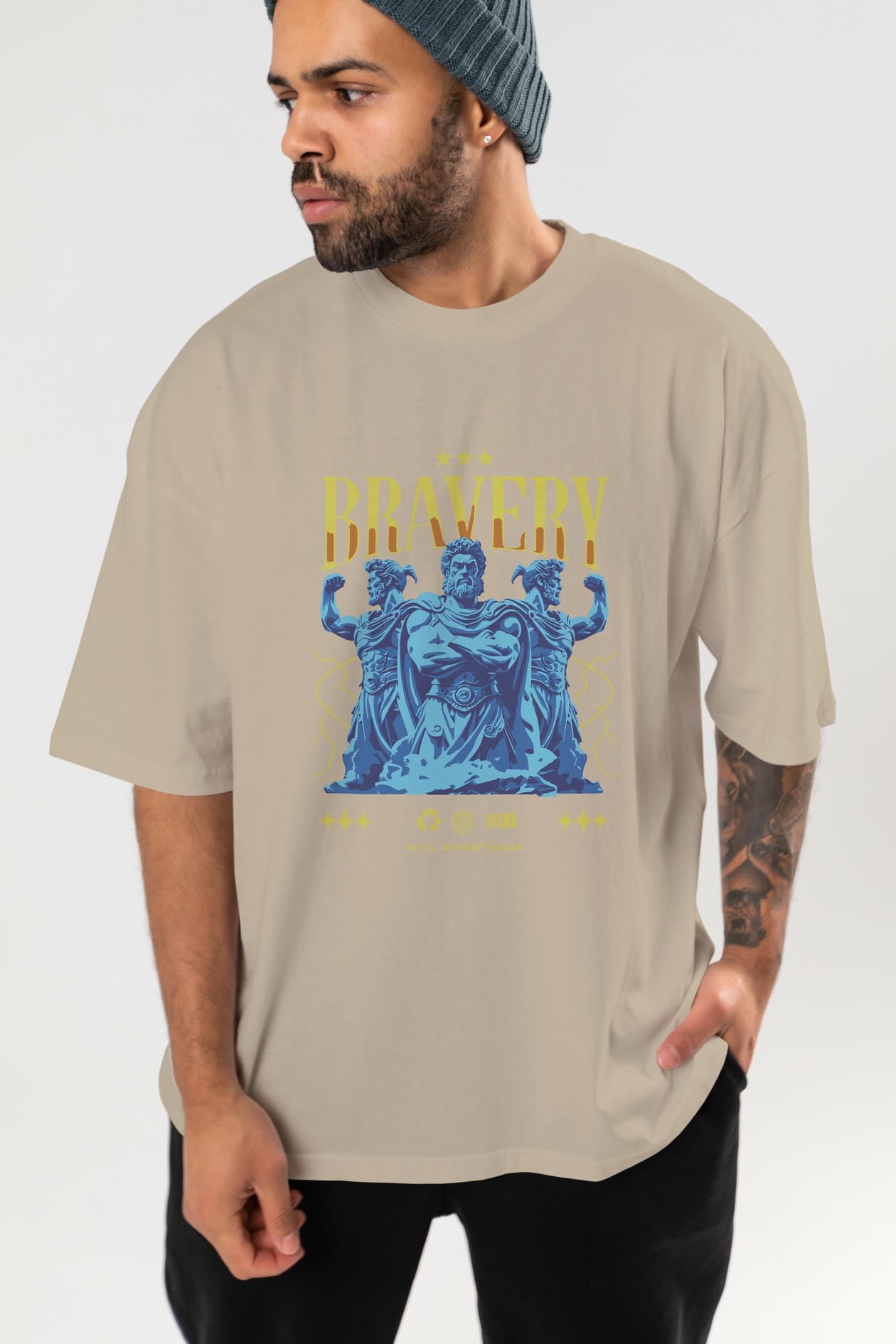 Bravery ön Baskılı Oversize t-shirt Erkek Kadın %100 Pamuk Bisiklet Yaka tişort