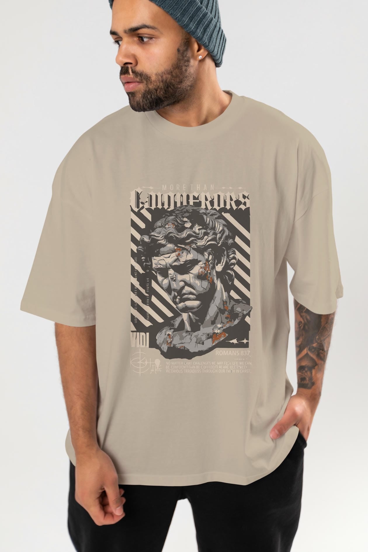 Roman Conqueror ön Baskılı Oversize t-shirt Erkek Kadın %100 Pamuk Bisiklet Yaka tişort