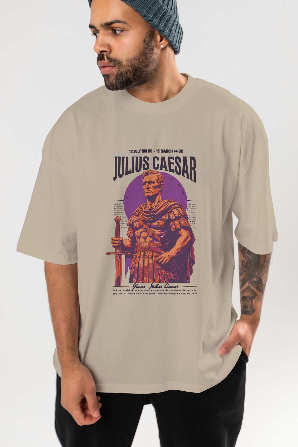 Julius Caesar ön Baskılı Oversize t-shirt Erkek Kadın %100 Pamuk Bisiklet Yaka tişort