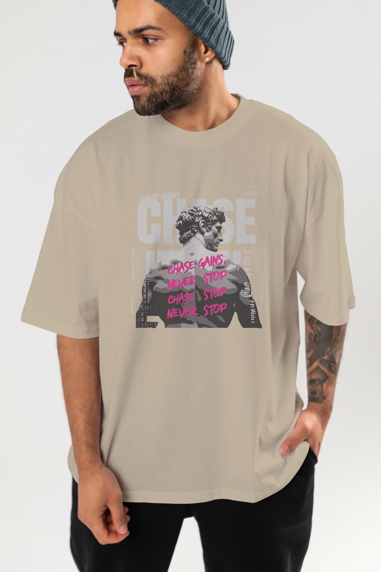 Chase Gains ön Baskılı Oversize t-shirt Erkek Kadın %100 Pamuk Bisiklet Yaka tişort
