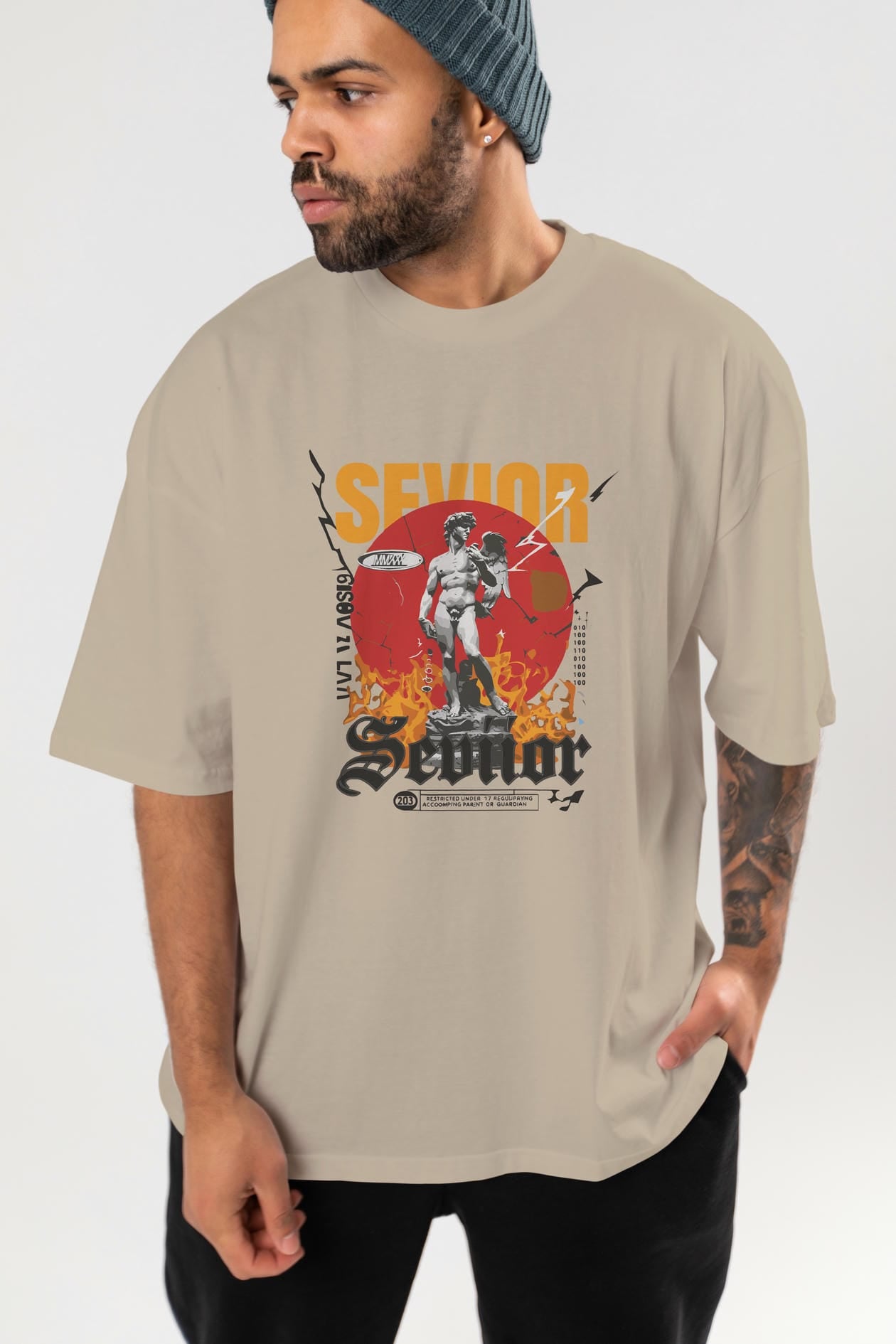 Sevior ön Baskılı Oversize t-shirt Erkek Kadın %100 Pamuk Bisiklet Yaka tişort