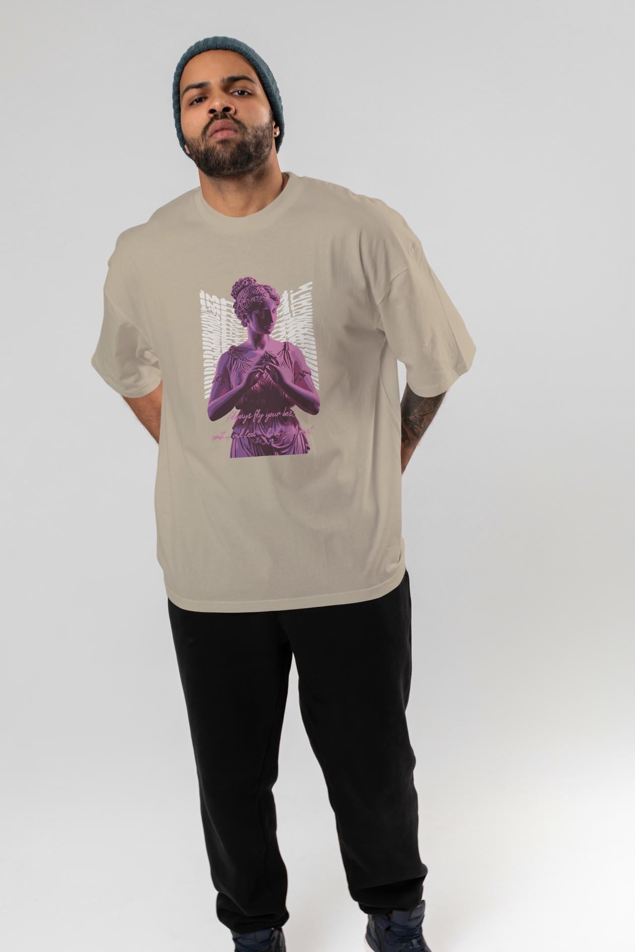 Always Fly ön Baskılı Oversize t-shirt Erkek Kadın %100 Pamuk Bisiklet Yaka tişort