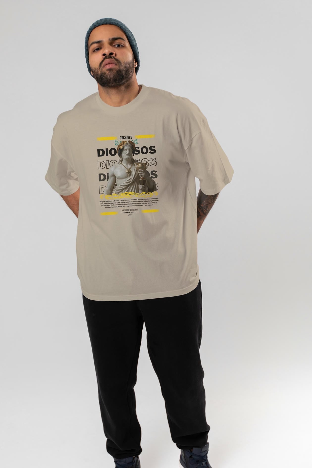 Dionysos 2 ön Baskılı Oversize t-shirt Erkek Kadın %100 Pamuk Bisiklet Yaka tişort