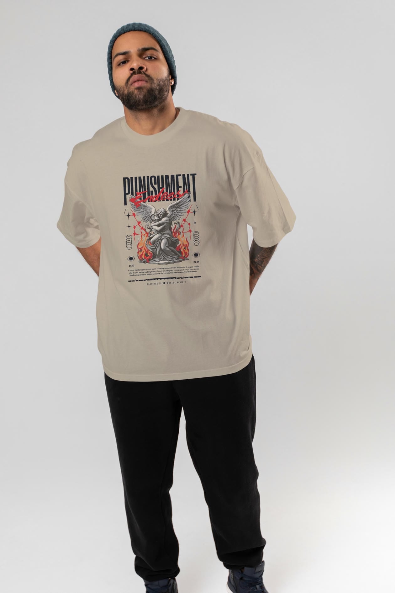 Punishment Endeess ön Baskılı Oversize t-shirt Erkek Kadın %100 Pamuk Bisiklet Yaka tişort