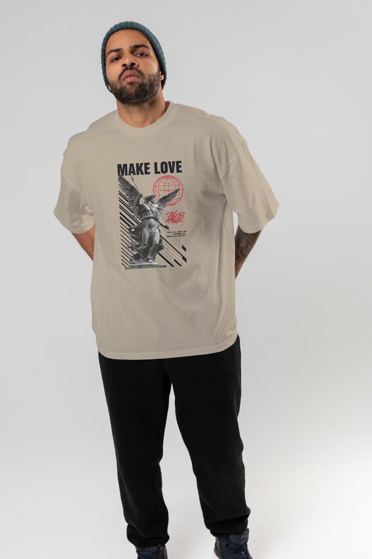 Make Love ön Baskılı Oversize t-shirt Erkek Kadın %100 Pamuk Bisiklet Yaka tişort