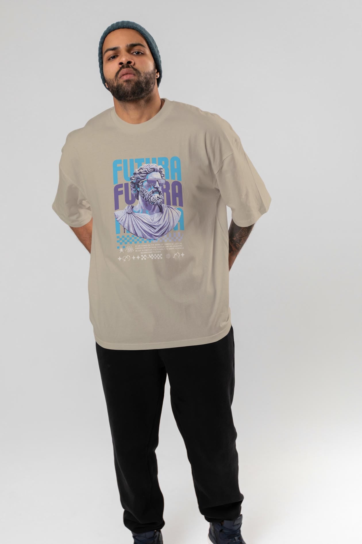 Futura Zeus ön Baskılı Oversize t-shirt Erkek Kadın %100 Pamuk Bisiklet Yaka tişort