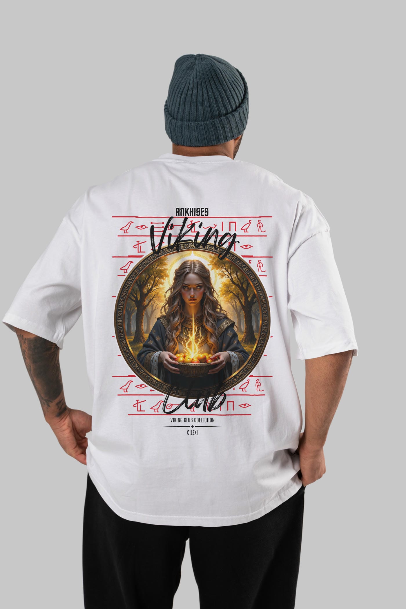 Viking Mitolojisi Serisi 17 Arka Baskılı Oversize t-shirt Erkek Kadın %100 Pamuk Bisiklet Yaka tişort