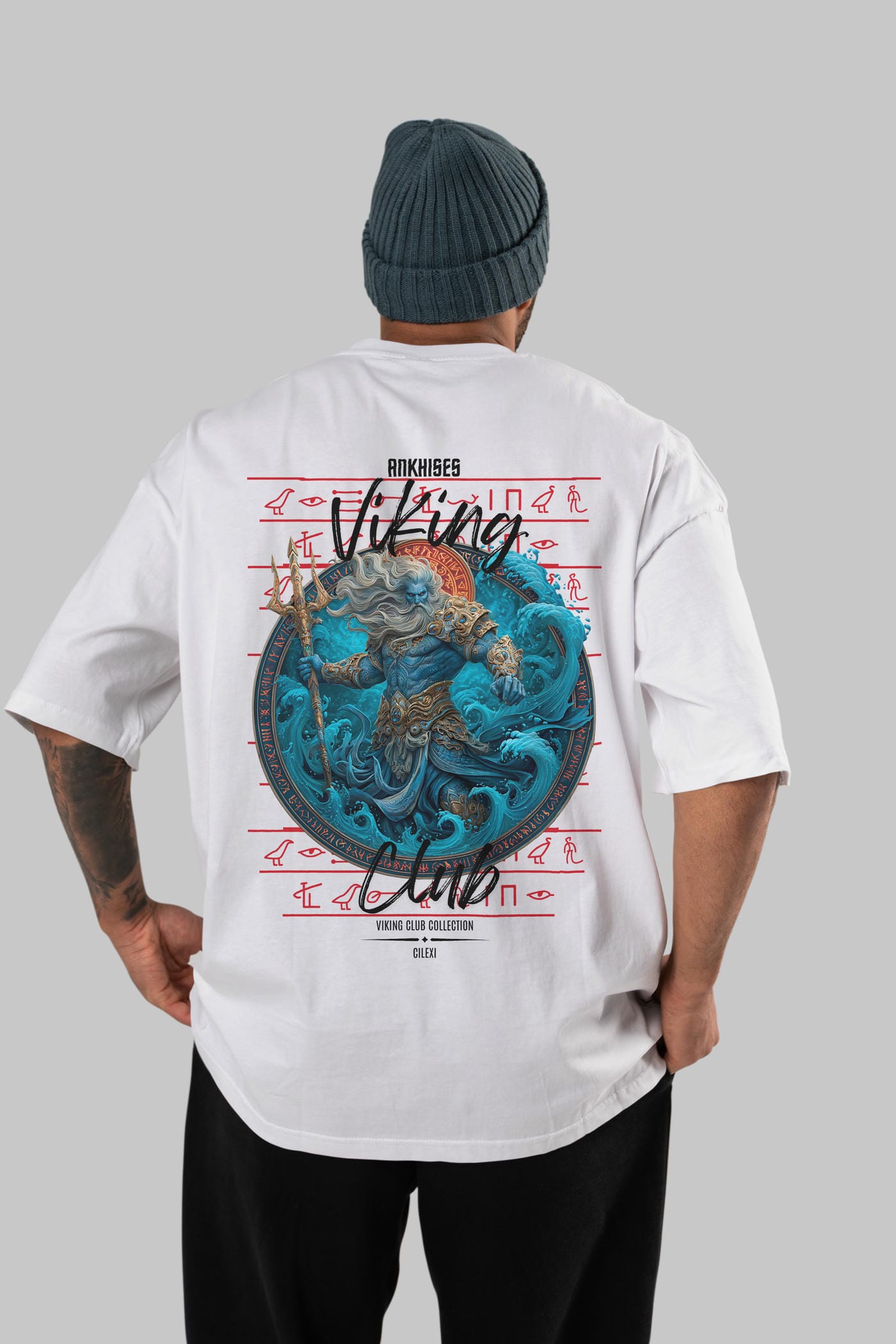 Njord Arka Baskılı Oversize t-shirt Erkek Kadın %100 Pamuk Bisiklet Yaka tişort