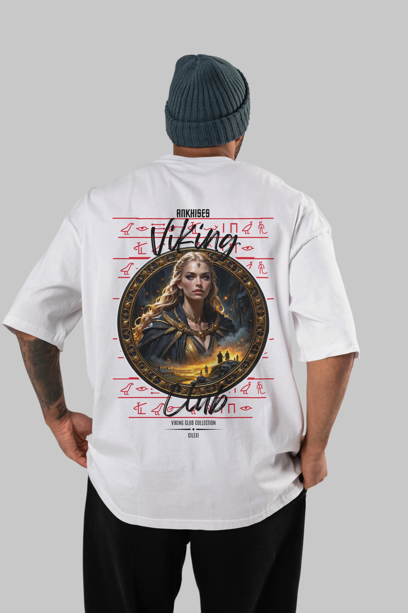 Viking Mitolojisi Serisi 1 Arka Baskılı Oversize t-shirt Erkek Kadın %100 Pamuk Bisiklet Yaka tişort