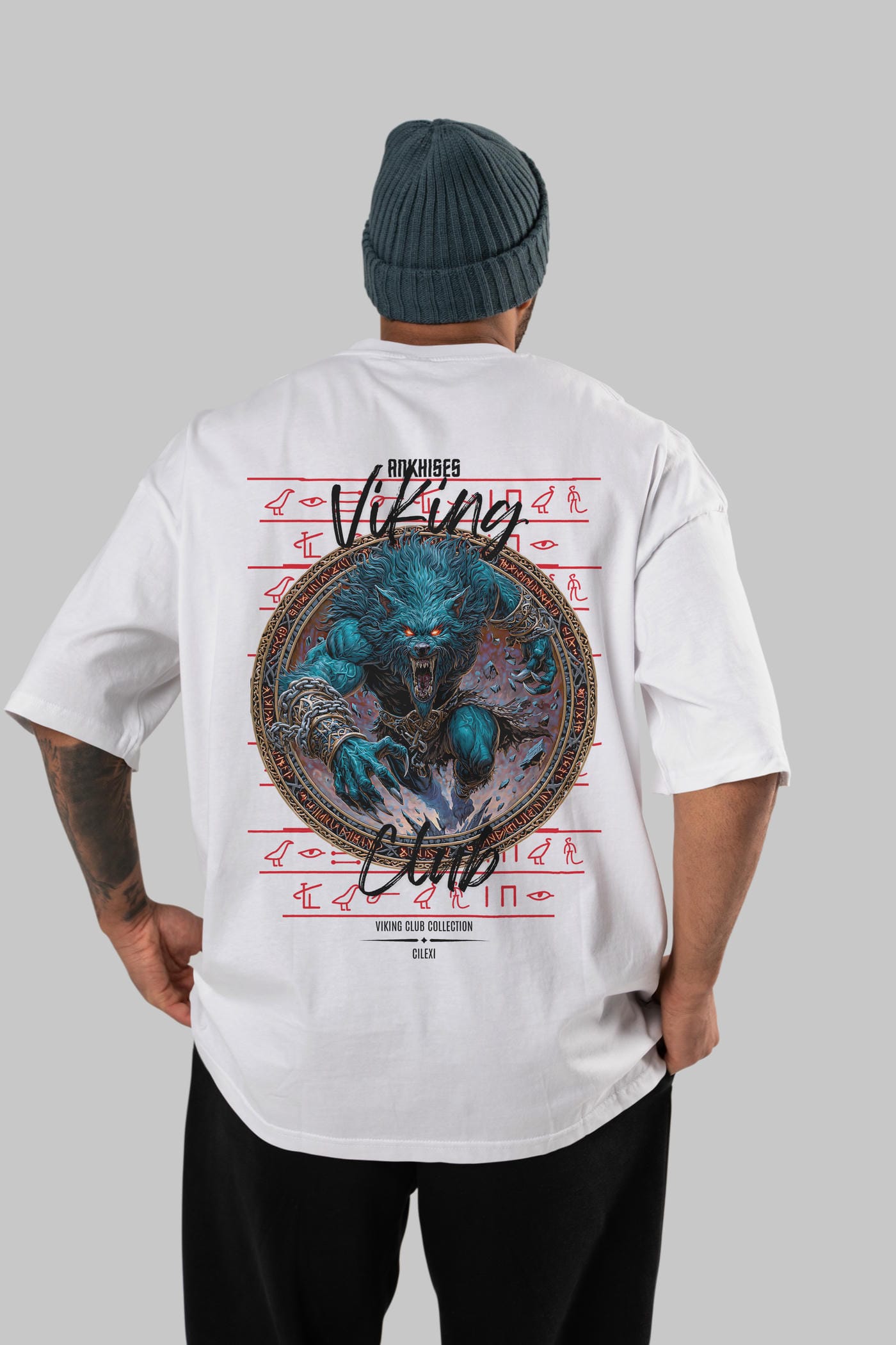 Fenrir Baskılı Oversize t-shirt Erkek Kadın %100 Pamuk Bisiklet Yaka tişort
