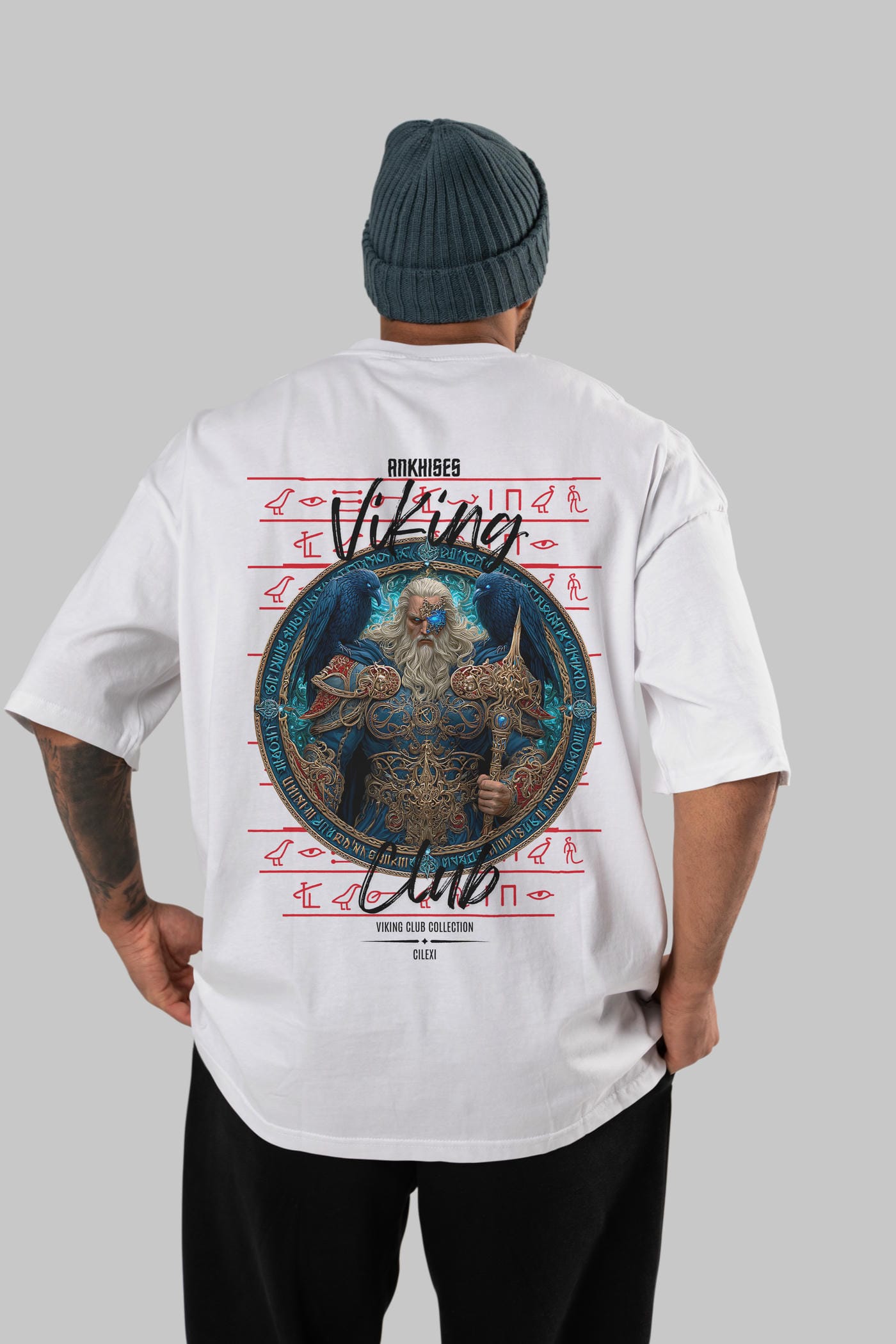Odin Arka Baskılı Oversize t-shirt Erkek Kadın %100 Pamuk Bisiklet Yaka tişort